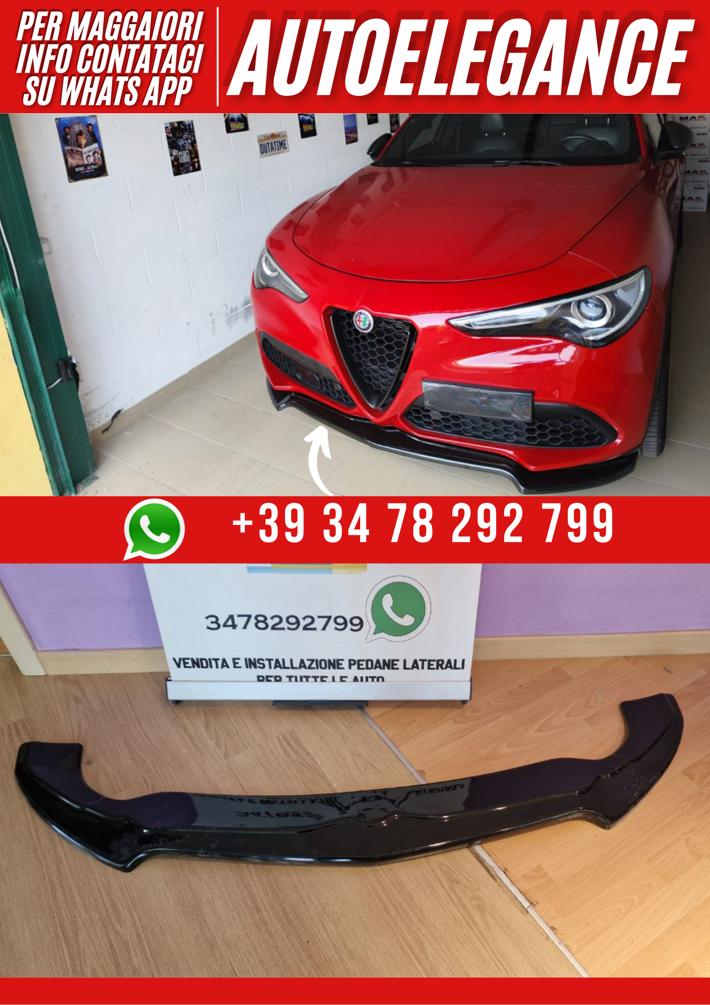 💕Art.0233 Splitter Alfa stelvio nero lucido  per alfa romeo look quadrifoglio💕