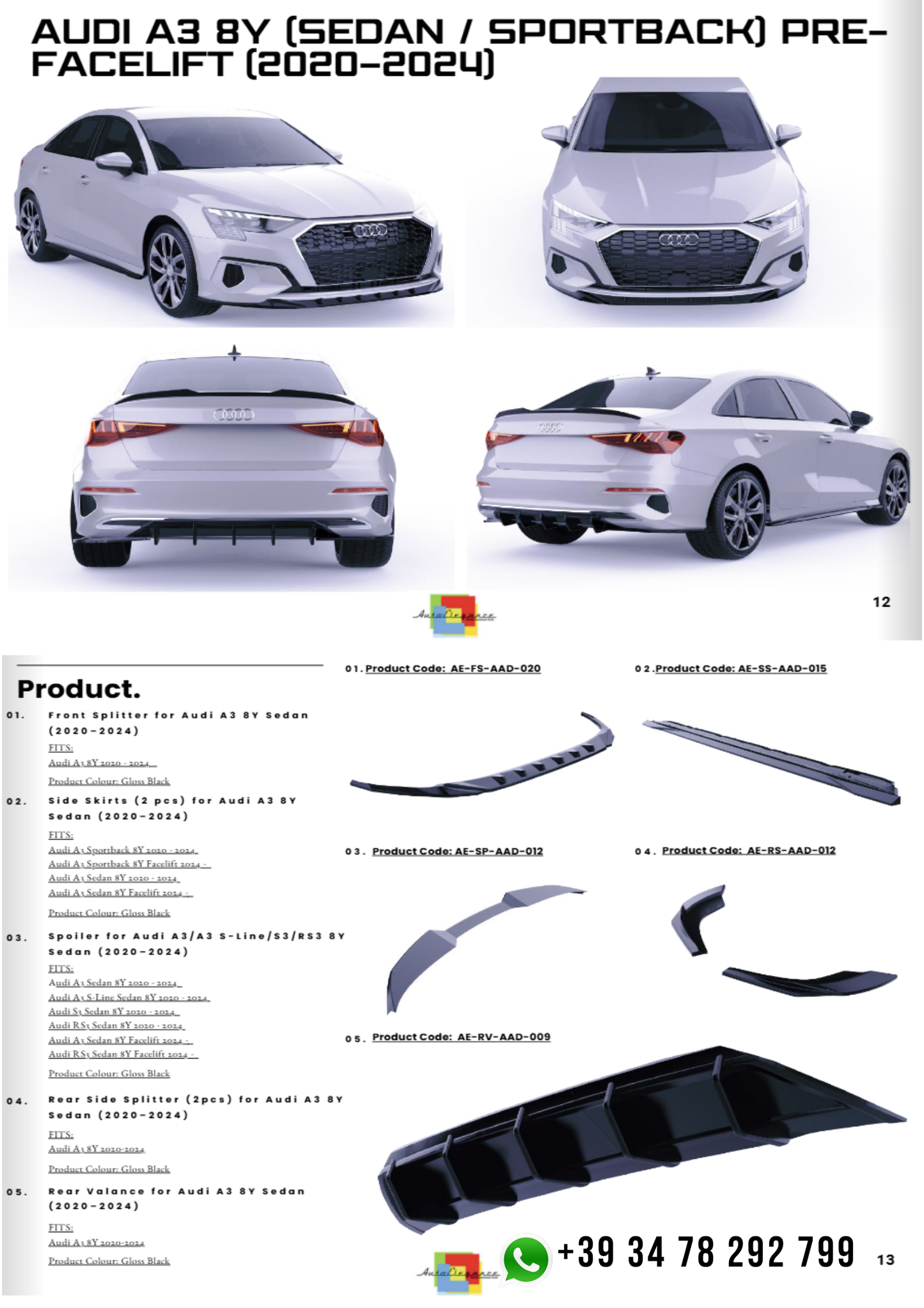 💕Body kitt adatto per  Audi A3 8Y sedan/ sportback 2020-2024💕