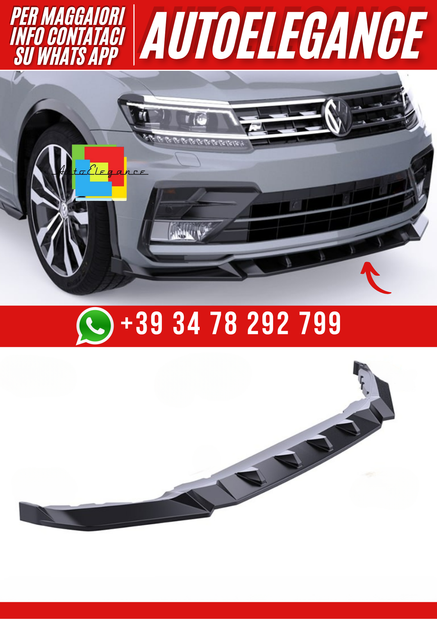 💕VW Tiguan Mk2 2016+ - Bumper Splitter Front, R/R Line V1 Style💕