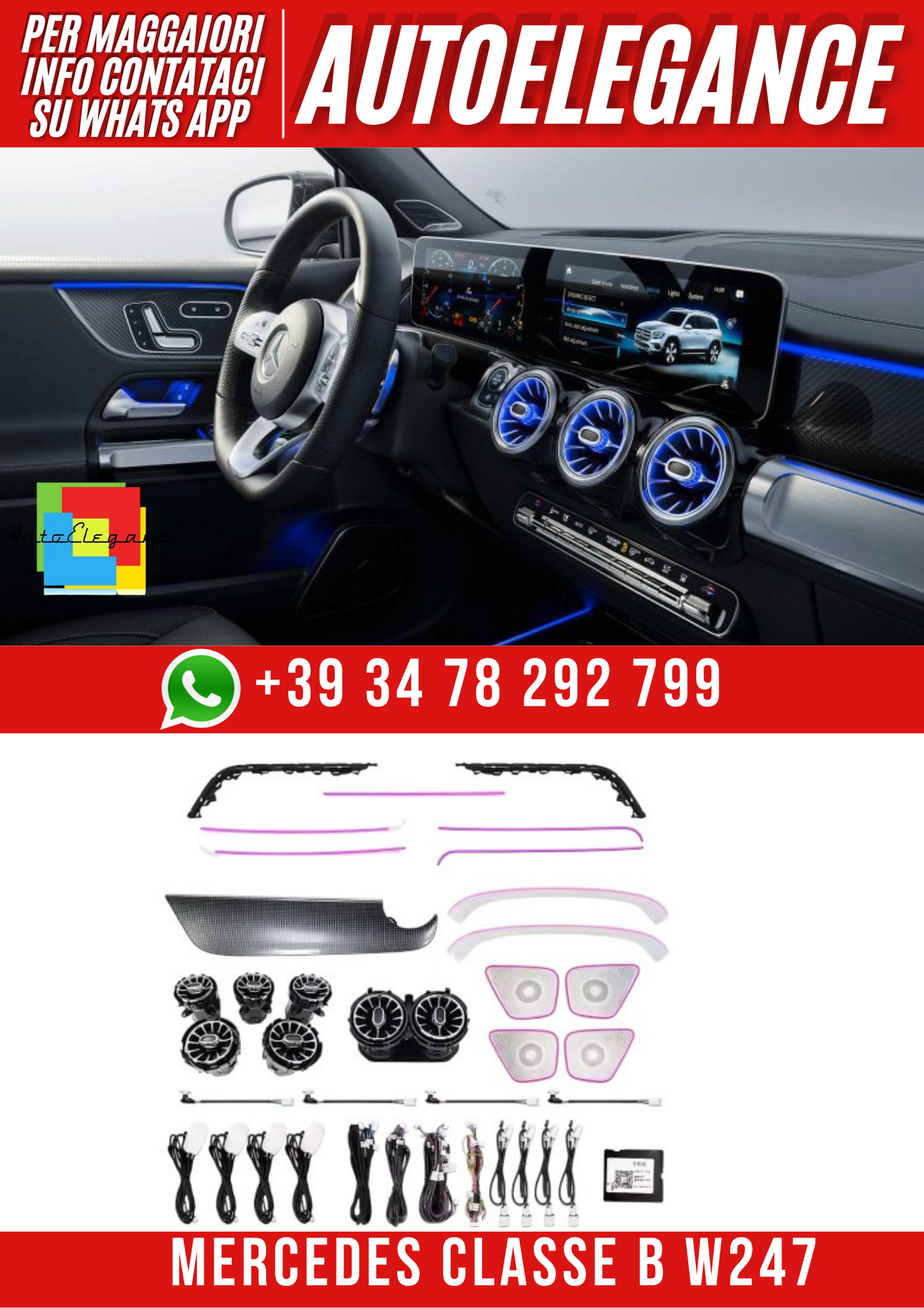💕Kit aggiornamento 64 colori illuminazione ambiente Mercedes Classe B W247💕