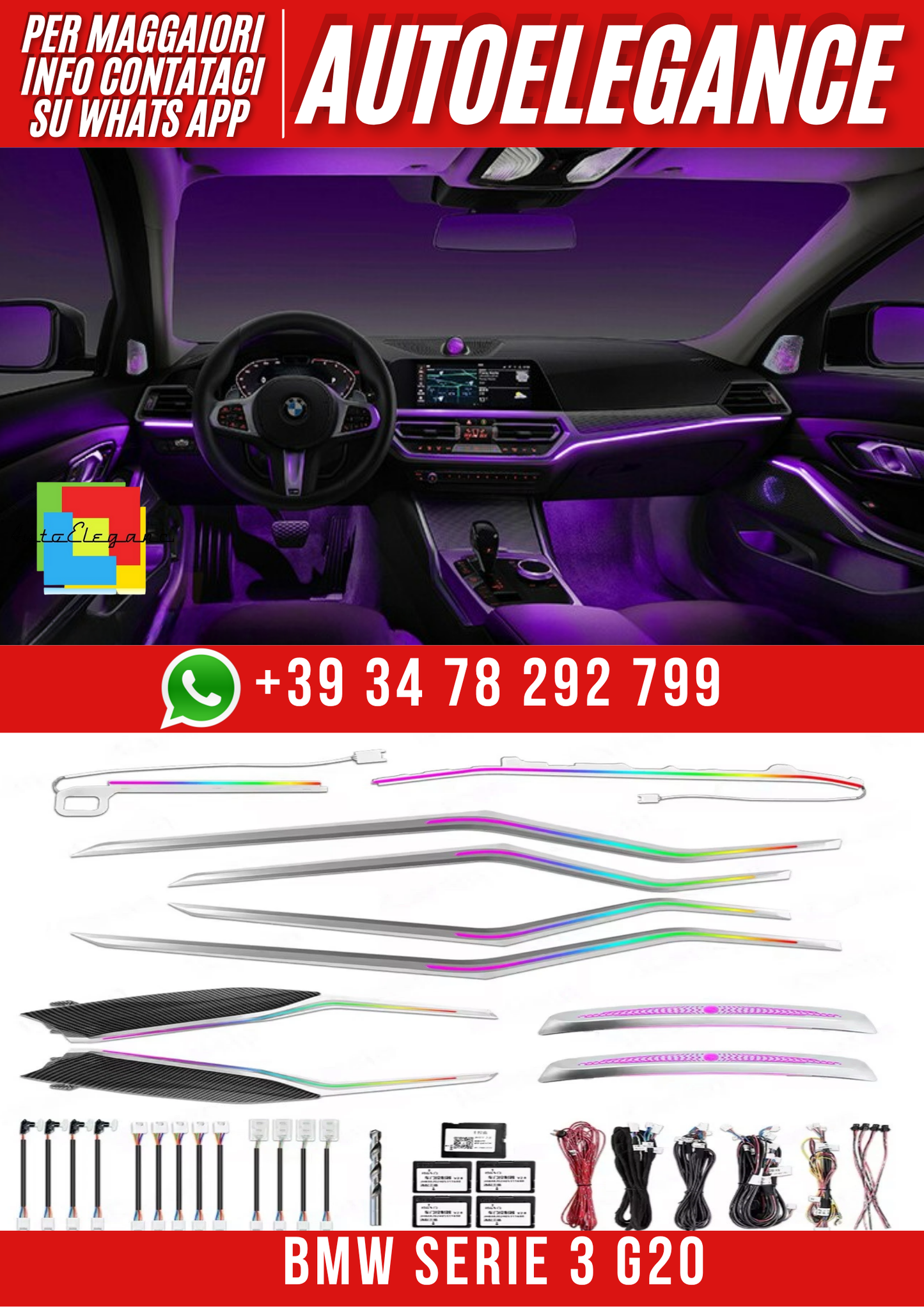 💕Kit aggiornamento 64 colori illuminazione ambiente  BMW G20 serie 3 💕