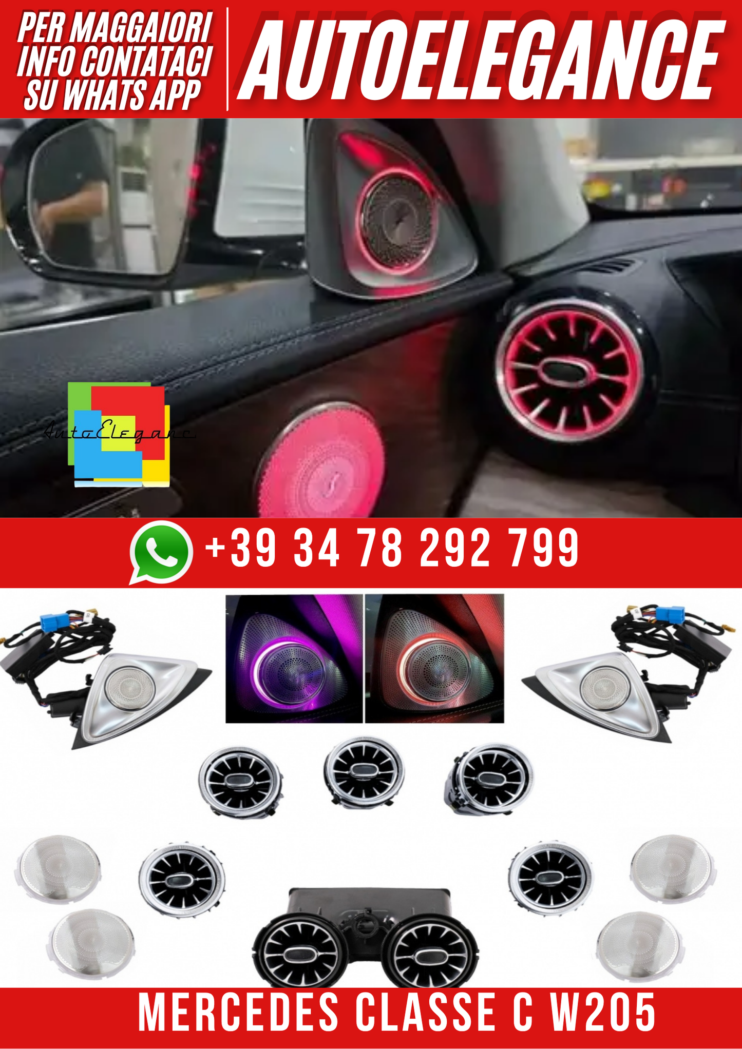 💕Kit Griglie di Sfiato AC Coperchio Altoparlante  Mercedes Classe C  W205💕