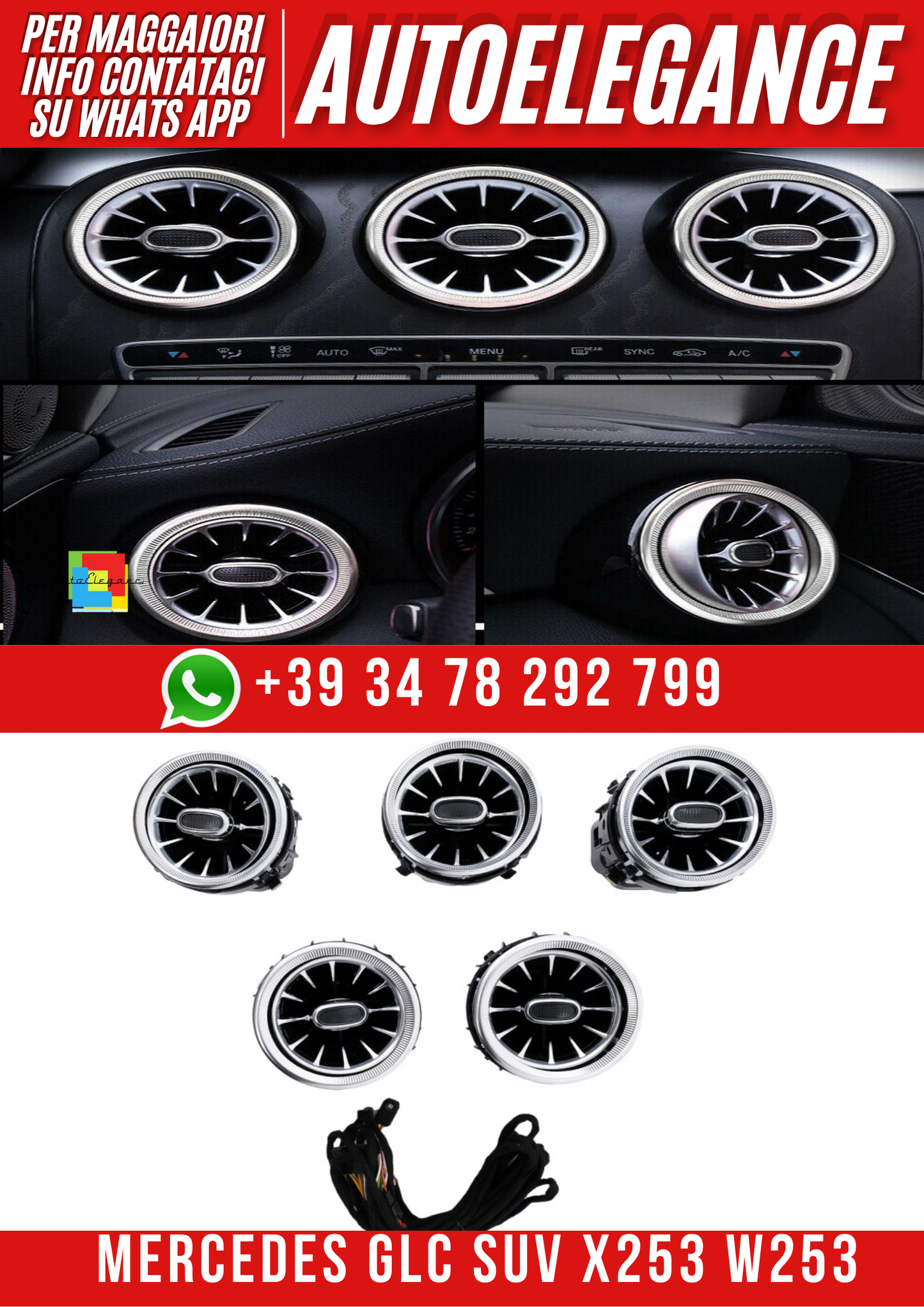 💕Griglie di sfiato AC laterali posteriori adatte per Mercedes GLC SUV X253  💕