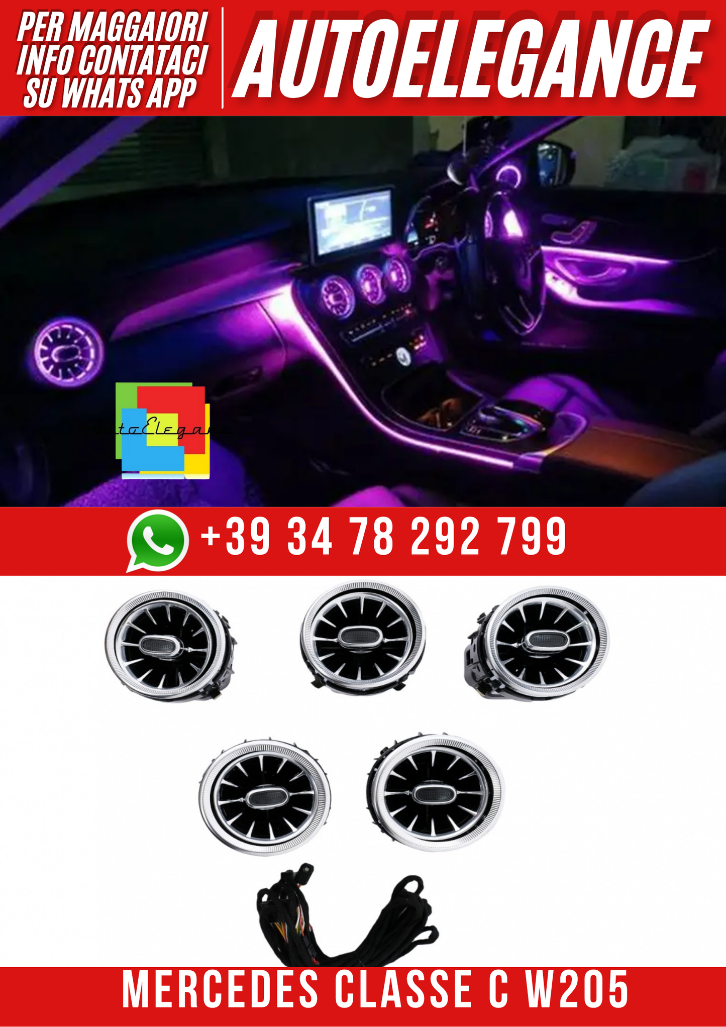 💕Griglie di sfiato AC laterali posteriori adatte per Mercedes Classe C W205  💕
