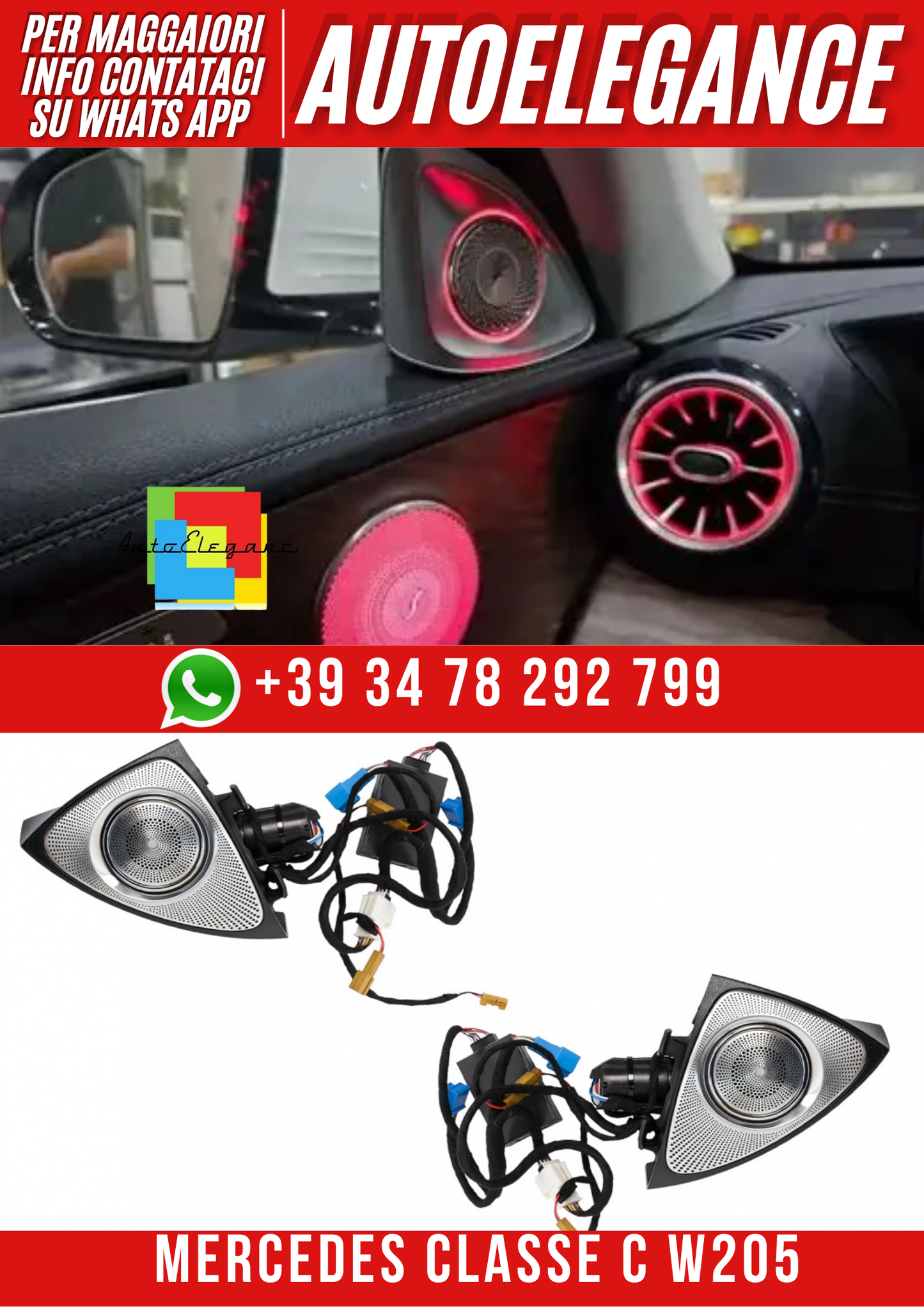 💕Tweeter rotativi LED per porta anteriore  adatto per Mercedes Class C W205 💕