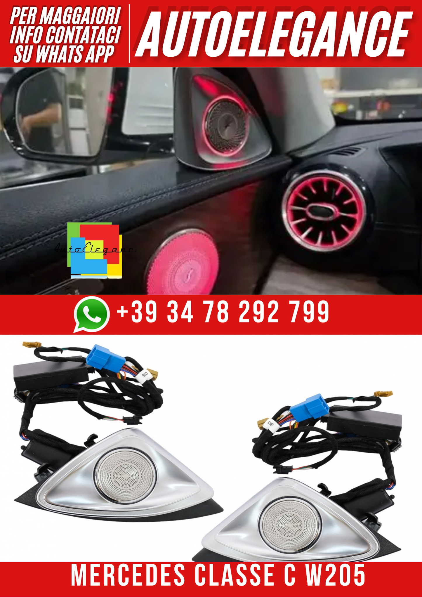 💕Tweeter rotativi LED per porta anteriore  adatto per Mercedes Class C W205 💕