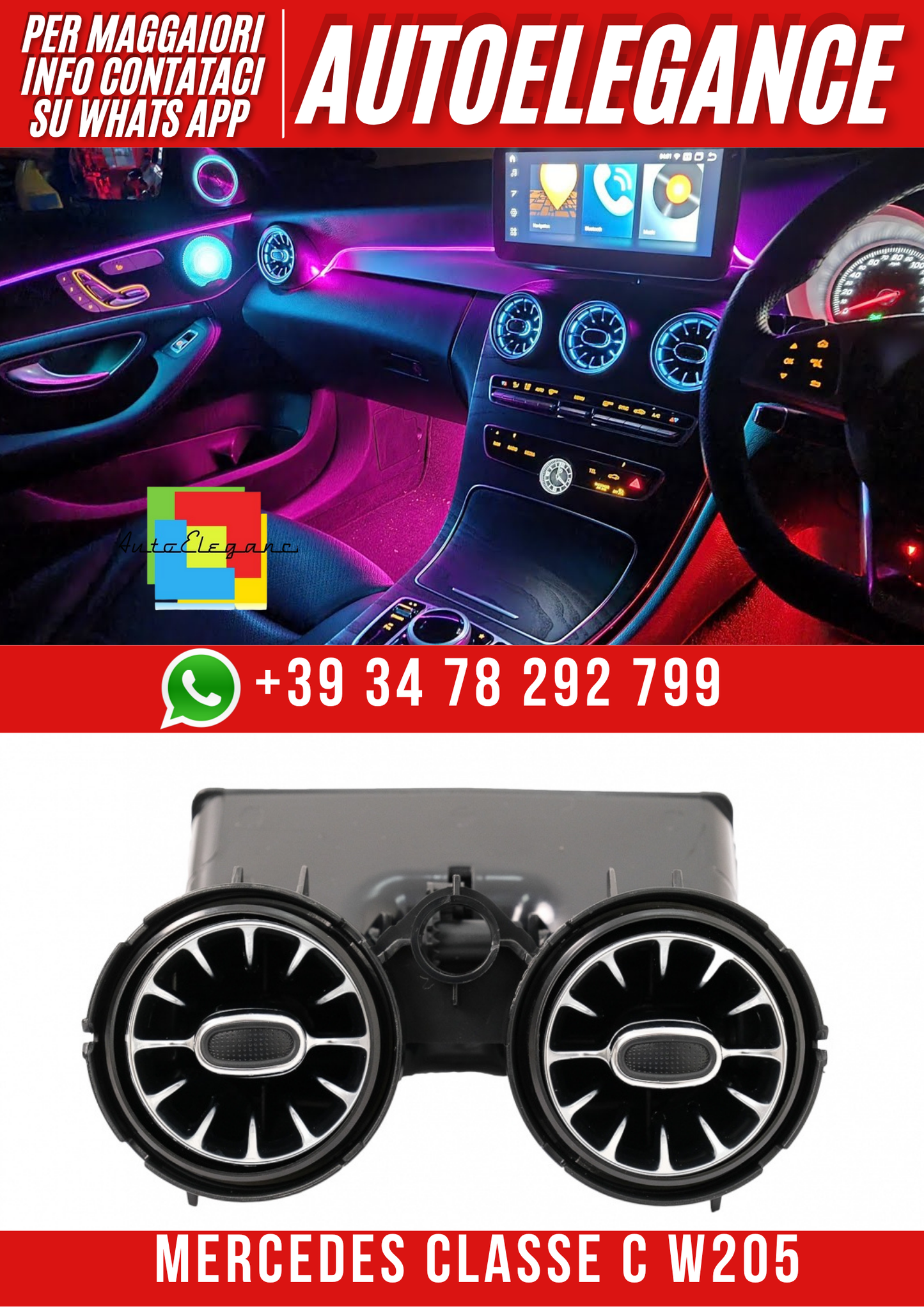 💕Griglie di sfiato AC laterali posteriori  adatte per Mercedes Classe C W205 💕