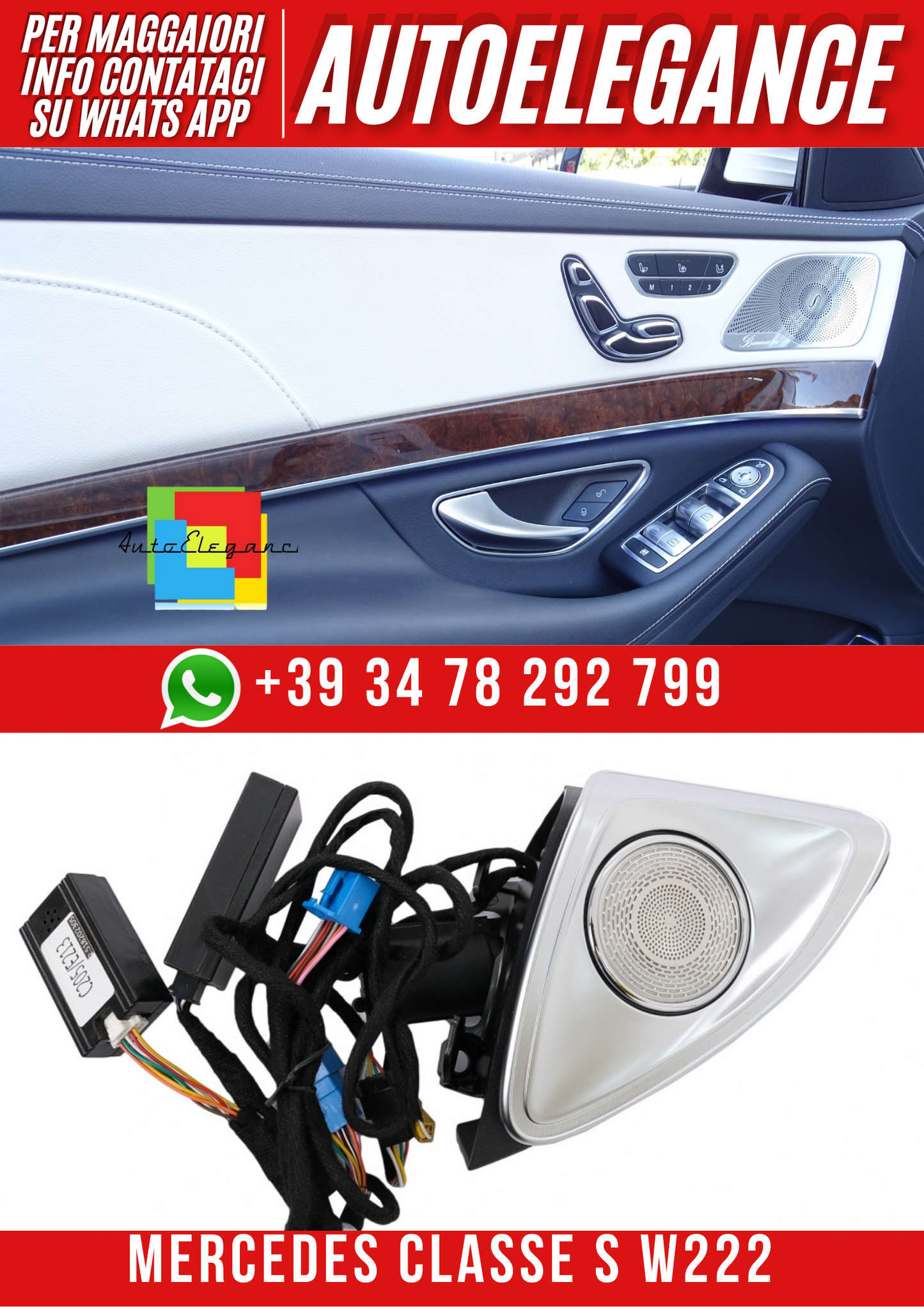 💕Porta Anteriore LED 4D Tweeter Rotanti 64 colori  Mercedes Classe S W222💕