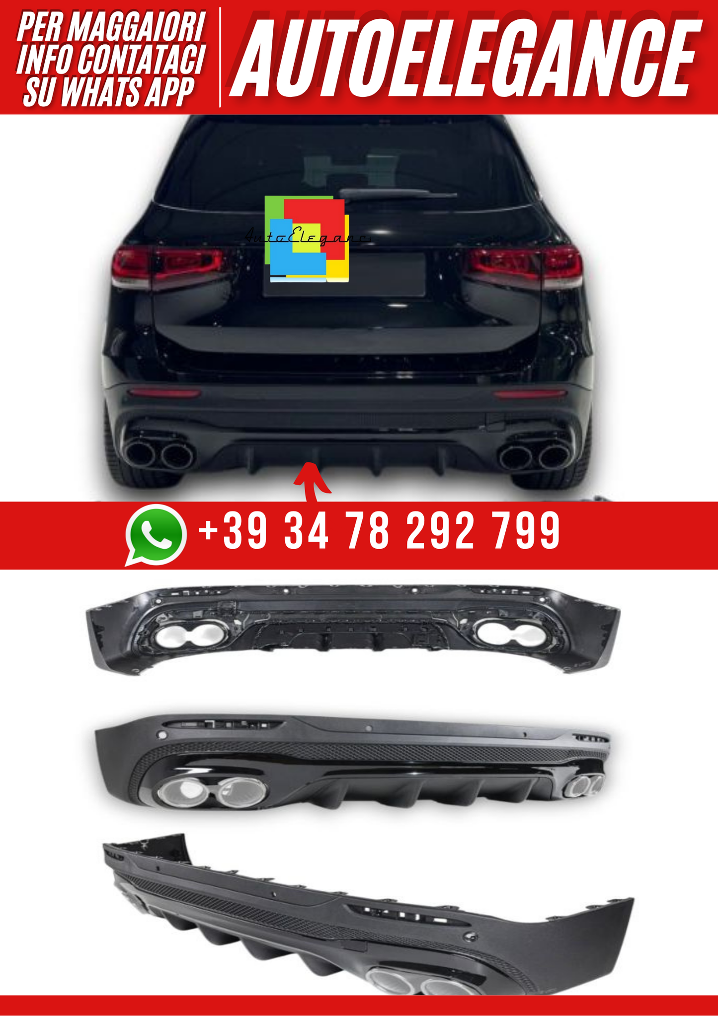 💕Diffusore + terminali di scarico 2x2 NERO per Mercedes X247 CLASSE GLB💕