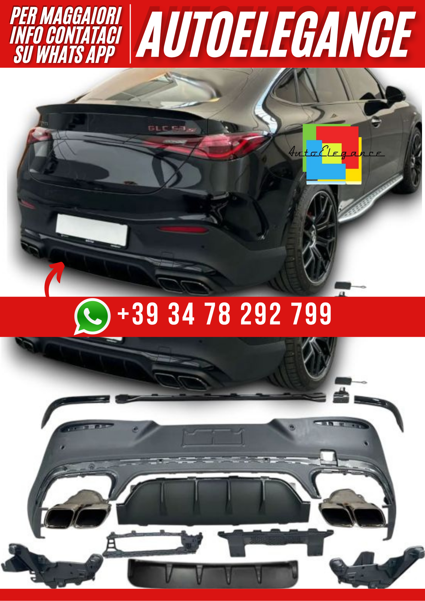 💕Diffusore + terminali di scarico 2X2  per Mercedes C254 CLASSE GLC COUPE💕