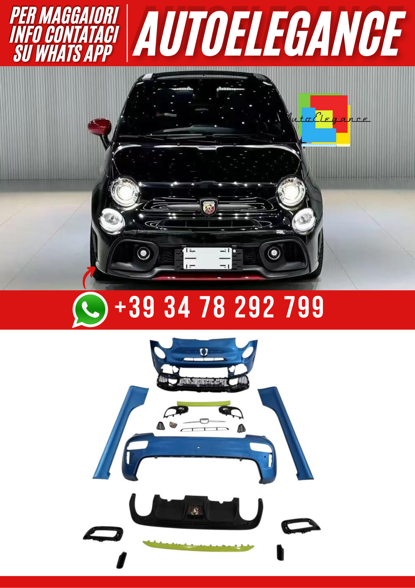 💕BODYKIT FIAT 500 LOOK ABRTH PARAURTI ANTERIORE  MINIGONNE POSTERIORE 💕