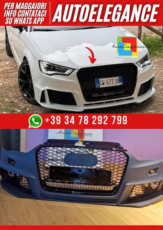 💕ART. 0812 PARAURTI ANTERIORE A3 8V 2012-2016 LOOK RS3 + GRIGLIA QUATTRO💕
