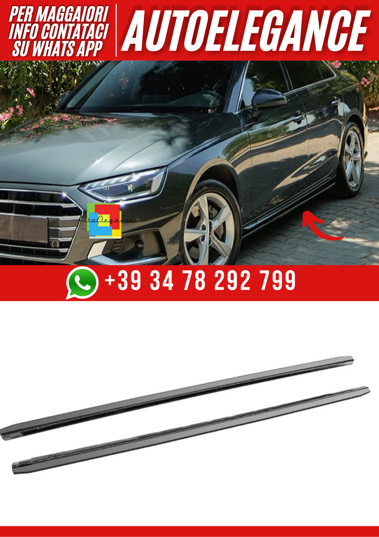 💕SS10-0059  Sotto minigonne Audi A4 B9 2016+ nero lucido💕