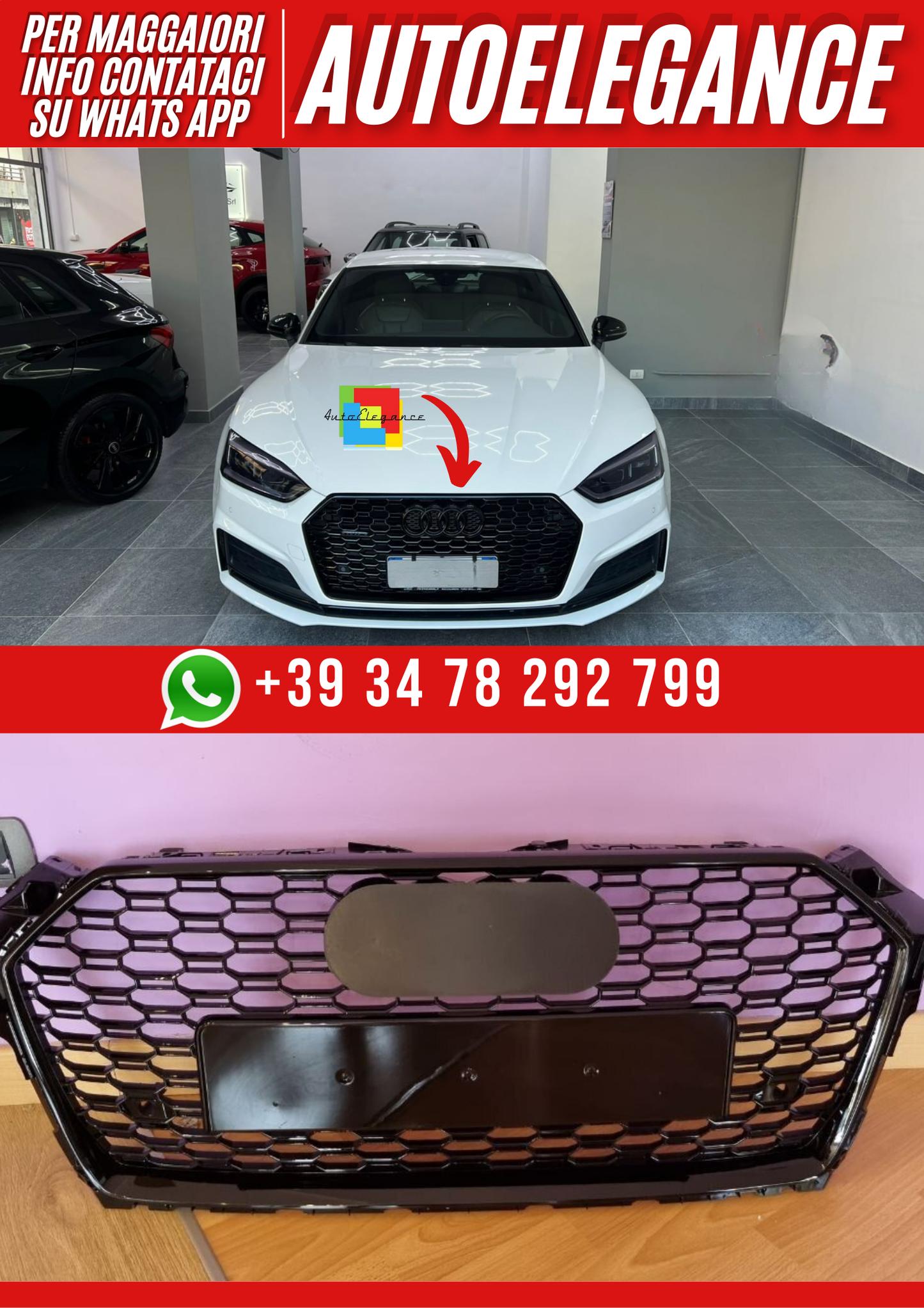 💕ART. 0591 GRIGLIA A5 F5 2016-2019 LOOK RS5 NERA💕