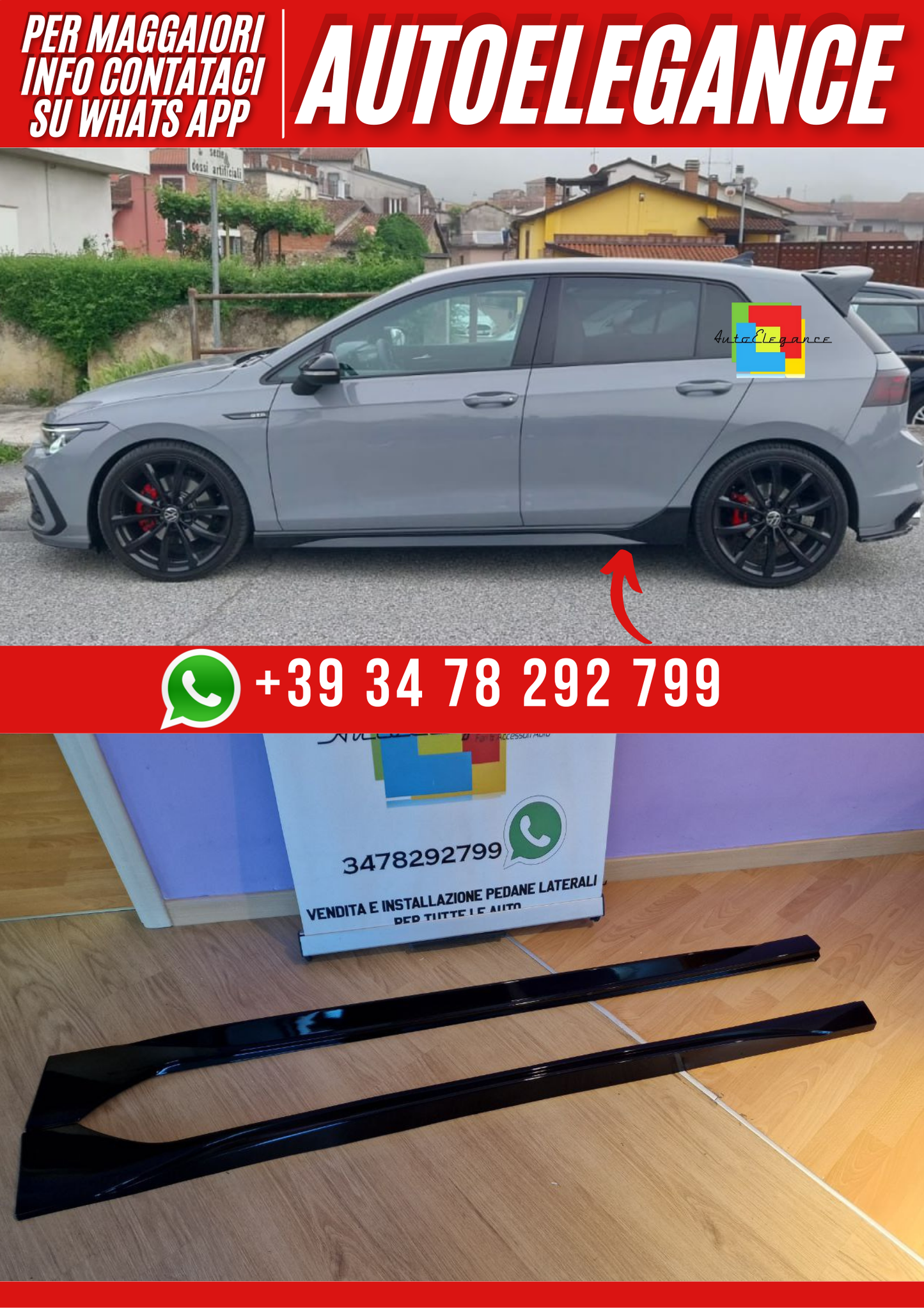 💕ART.1080 MINIGONNE  VW  GOLF 8 LOOK  R NERO  LUCIDO💕