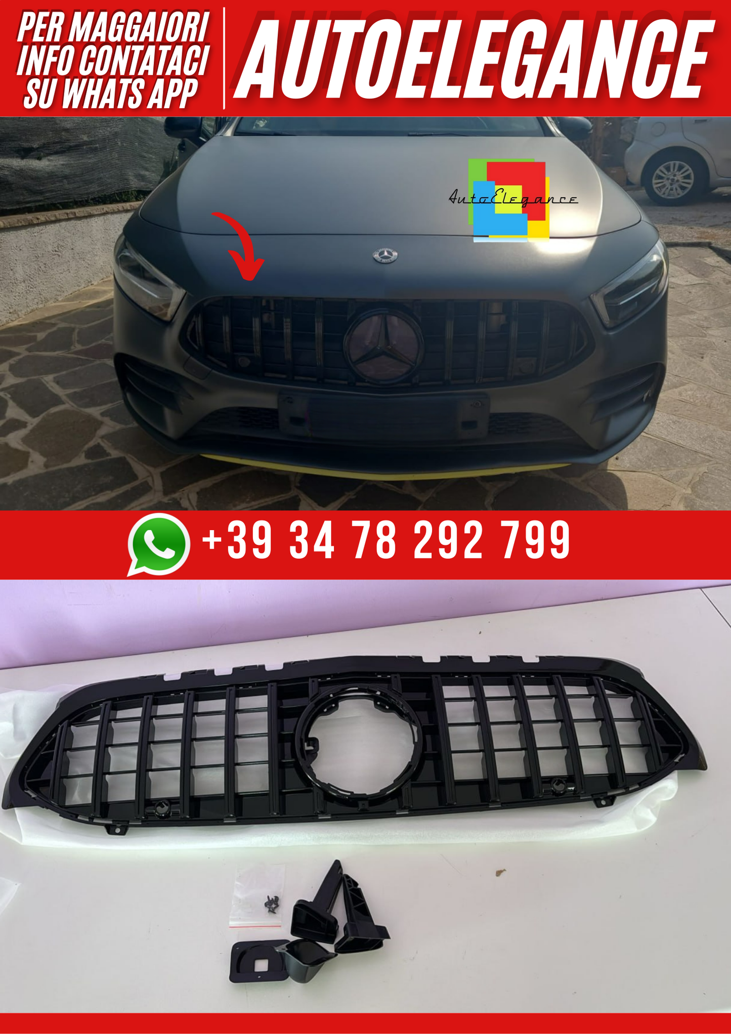💕ART. 0032 GRIGLIA CLASSE A W177  AMG LOOK GT NERA SENZA CAMERA 💕