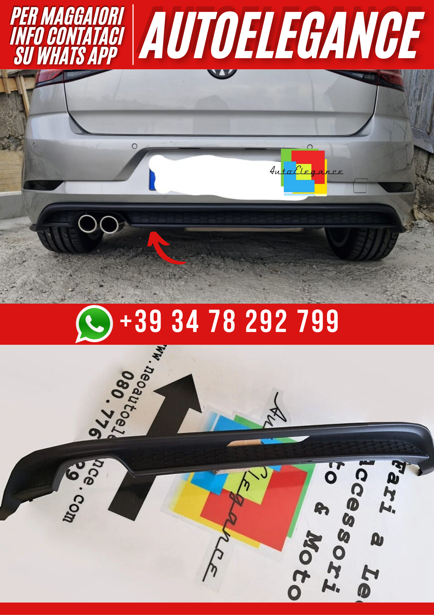 💕ART.0938 DIFFUSORE SOTTO PARAURTI VW GOLF VII DAL 2017💕