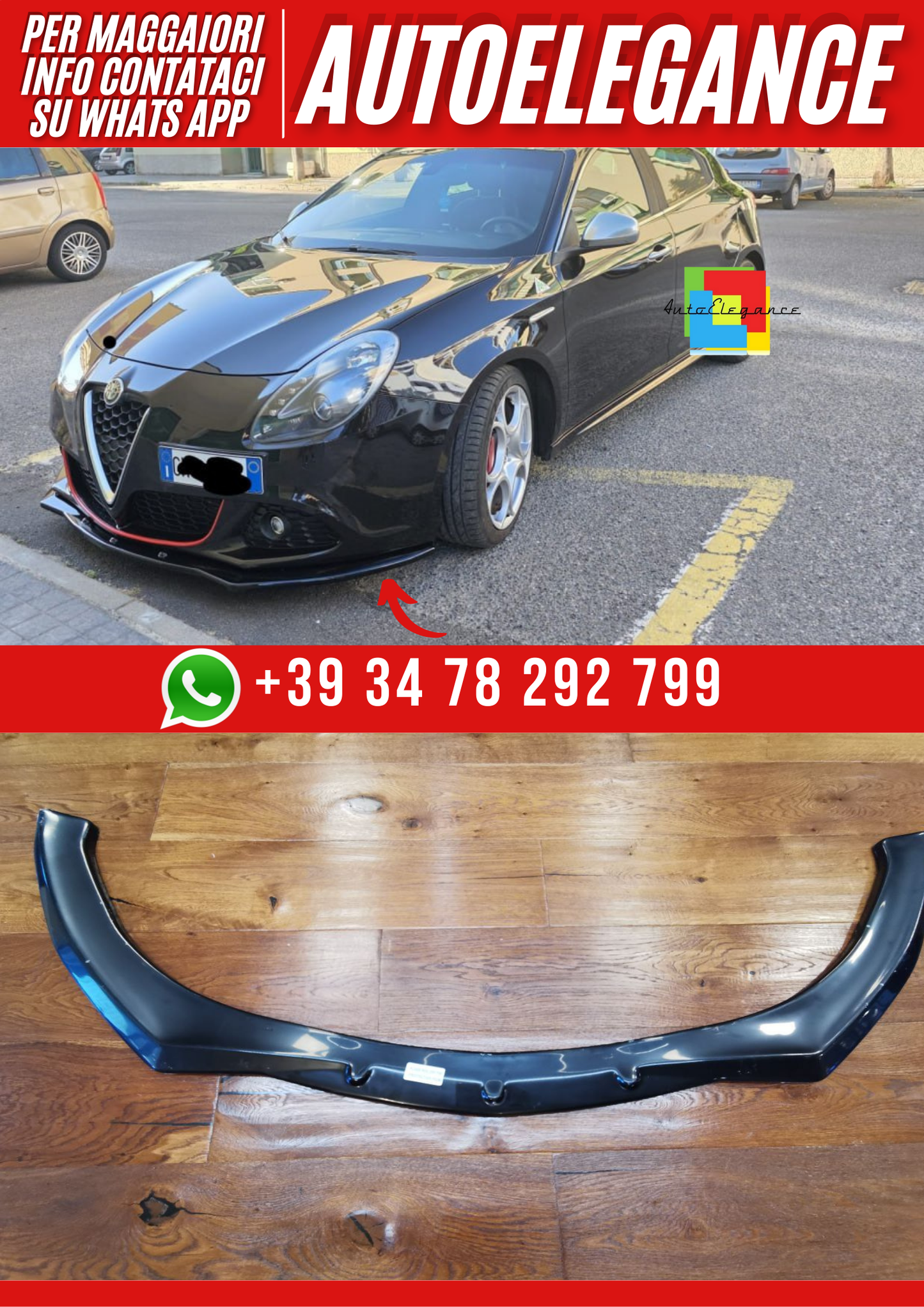 💕ART. 1842 SPLITTER ALFA ROMEO  GIULIETTA 2010-2020 NERO LUCIDO💕