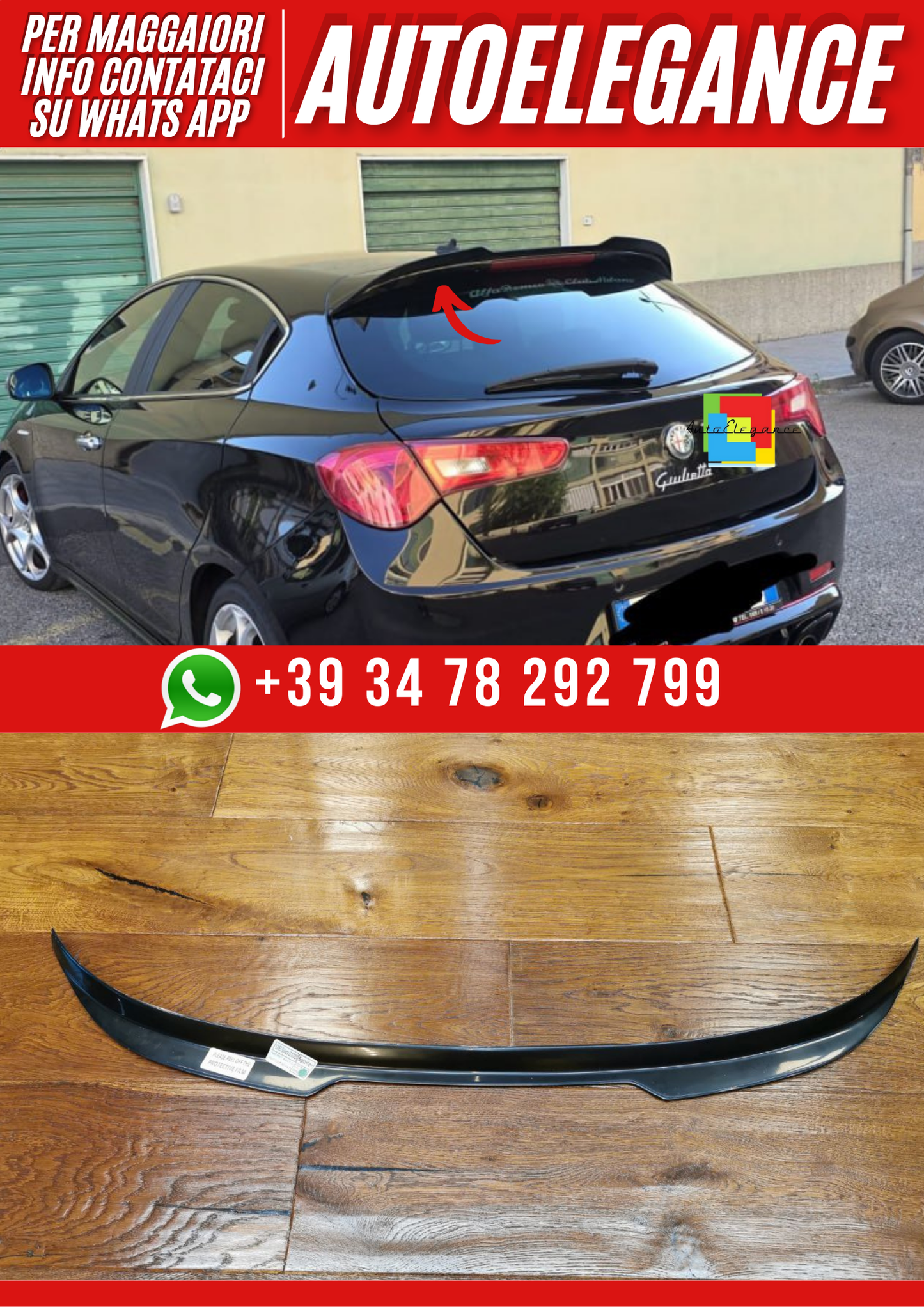 💕ART. 1850 SPOILER  ALFA ROMEO  GIULIETTA 2010-2020 NERO LUCIDO💕