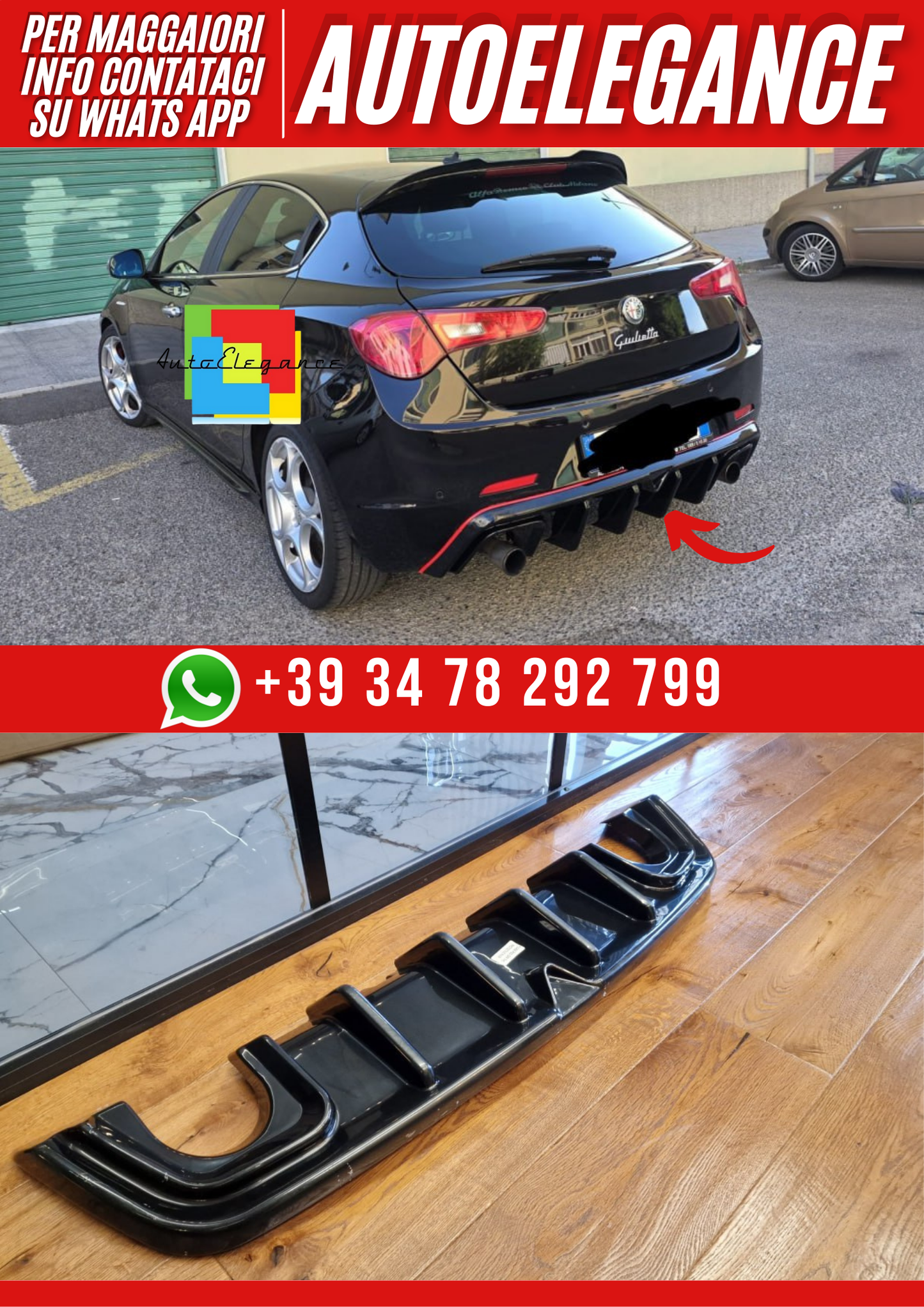 💕ART. 1924 DIFFUSORE  ALFA ROMEO  GIULIETTA 2010-2020 NERO LUCIDO💕