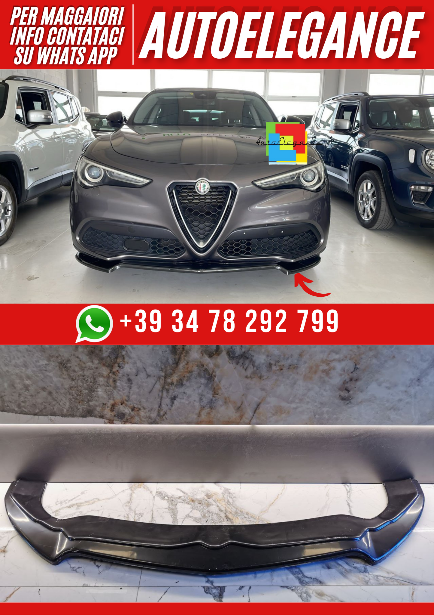 💕ART. 0233 SPLITTER ALFA ROMEO  STELVIO 2016+ NERO LUCIDO💕