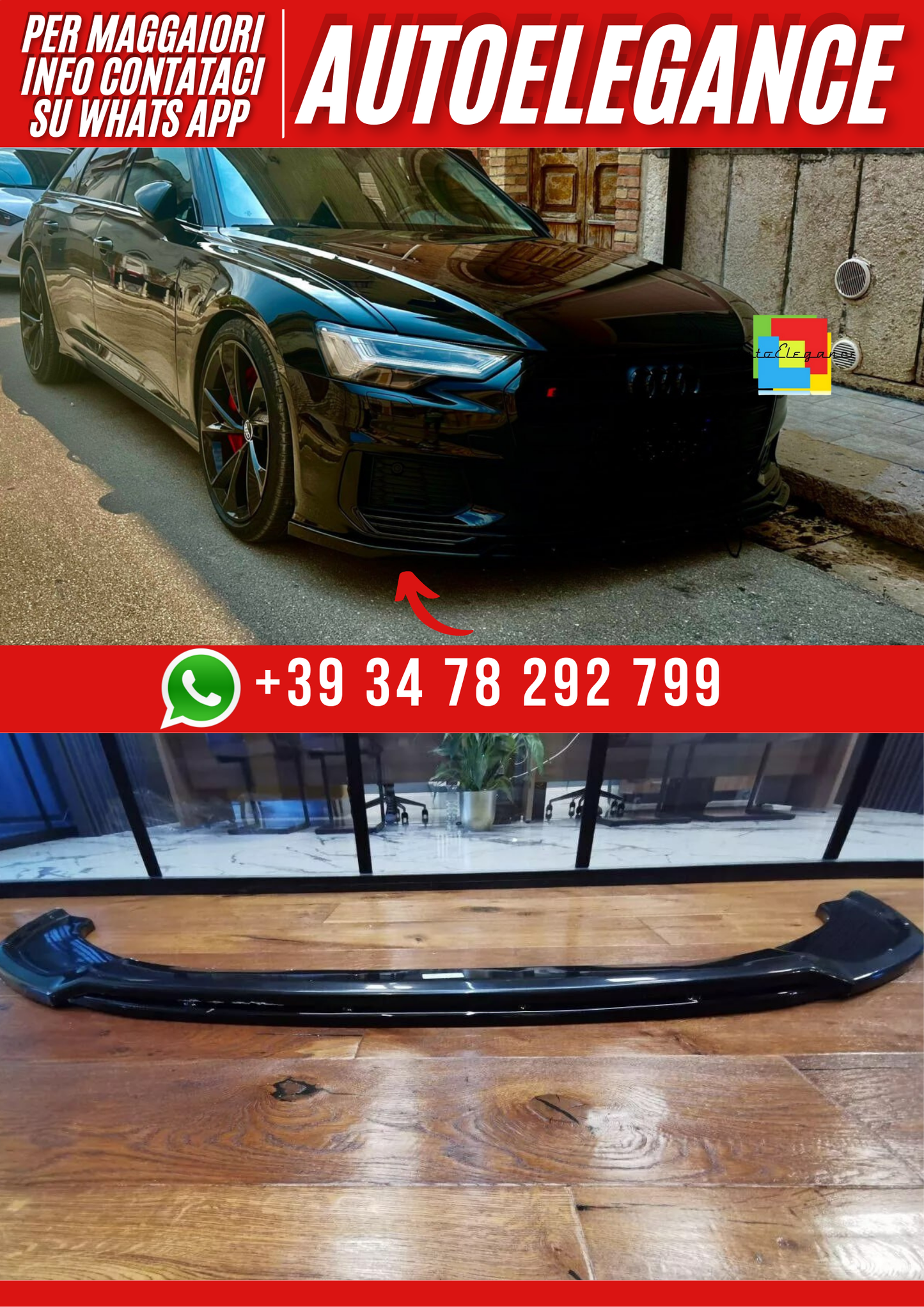 💕ART. 1843  SPLITTER AUDI  A6 C8 2018+ S6 NERO LUCIDO 💕