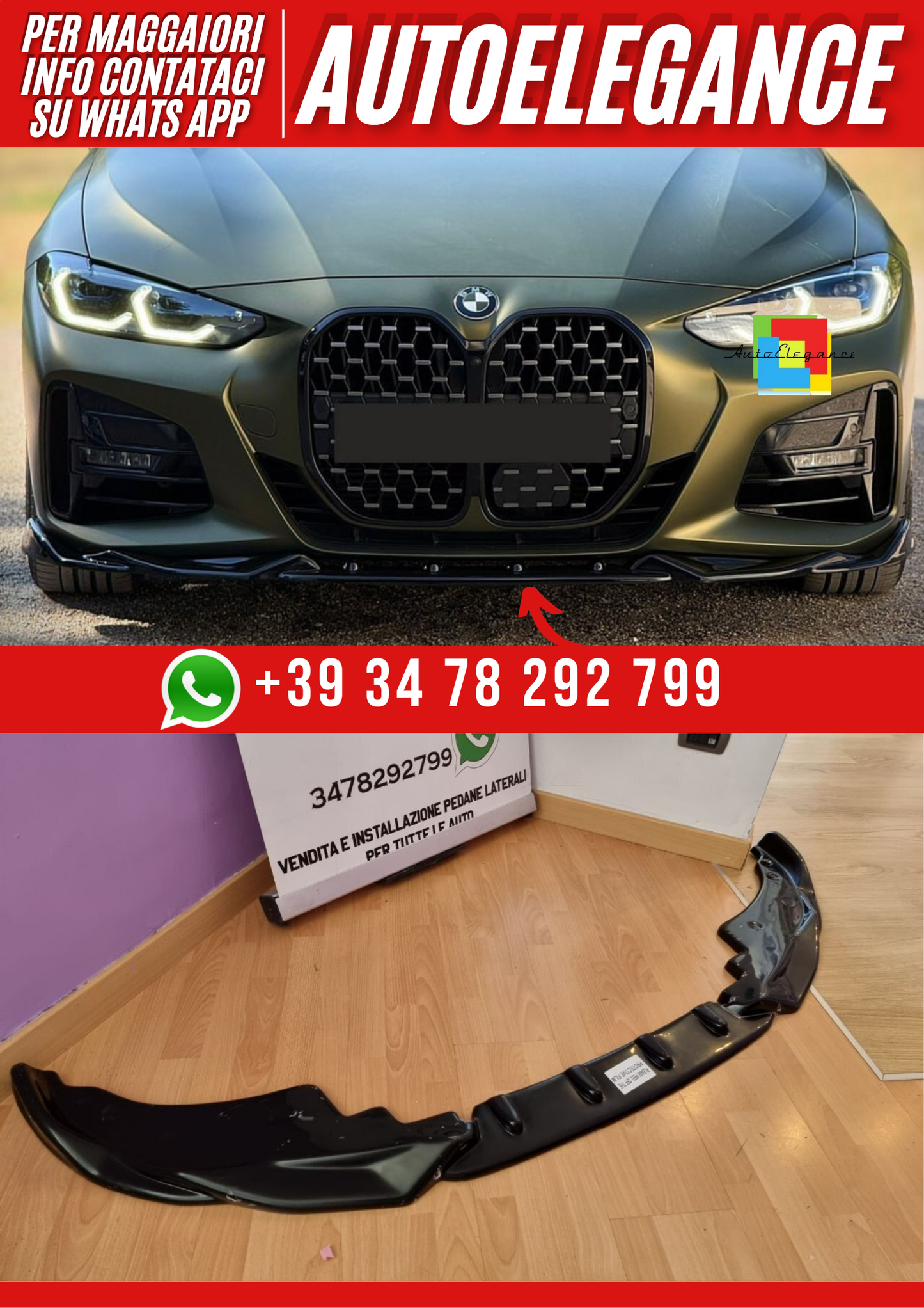 💕ART.0555 SPLITTER per BMW SERIE 4 G22 G23 2020+ MSPORT NERO LUCIDO💕
