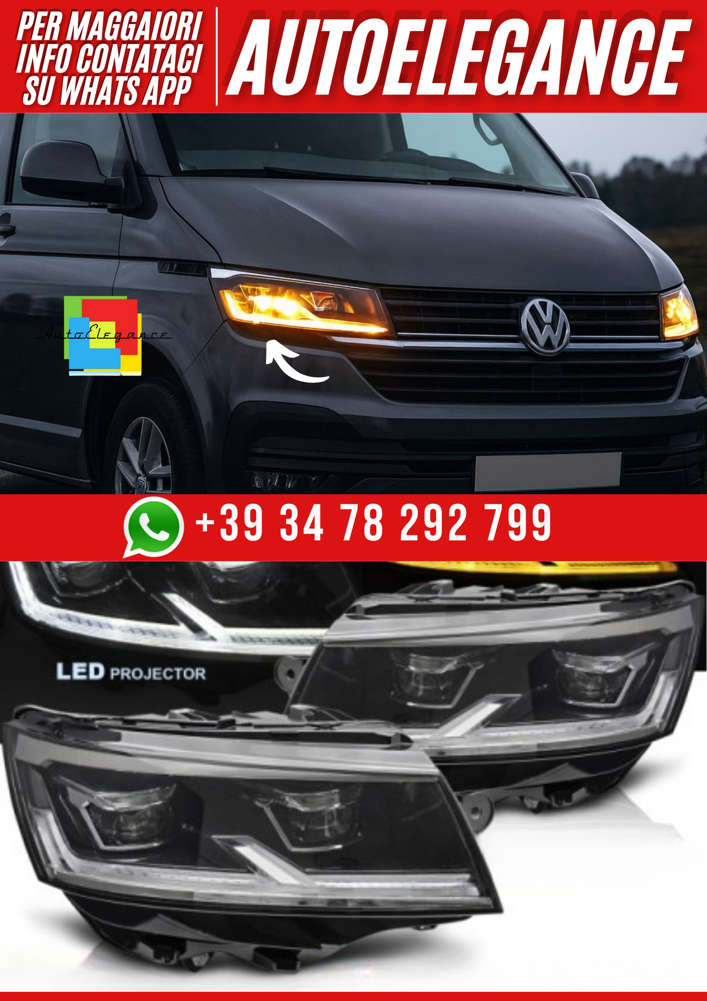 💕FARI A LED NERO DRL adatto a VW T6.1 20-24💕
