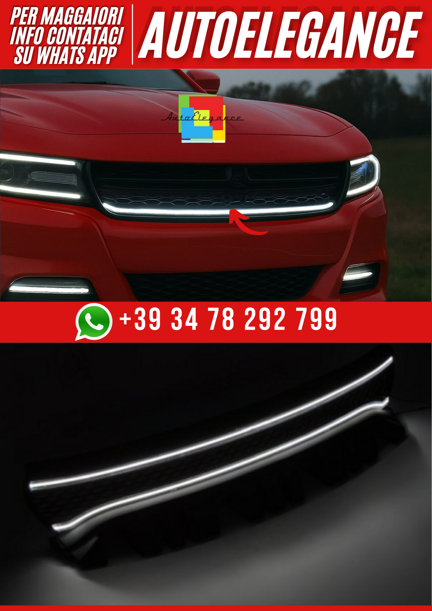 💕GRIGLIA NERA con LED per DODGE CHARGER 14-23💕