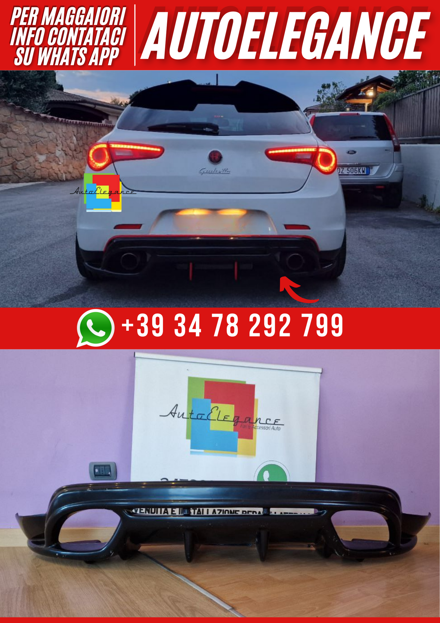 💕ART. 0405  DIFFUSORE  ALFA ROMEO  GIULIETTA  940 QUADRIFOGLIO NERO LUCIDO💕