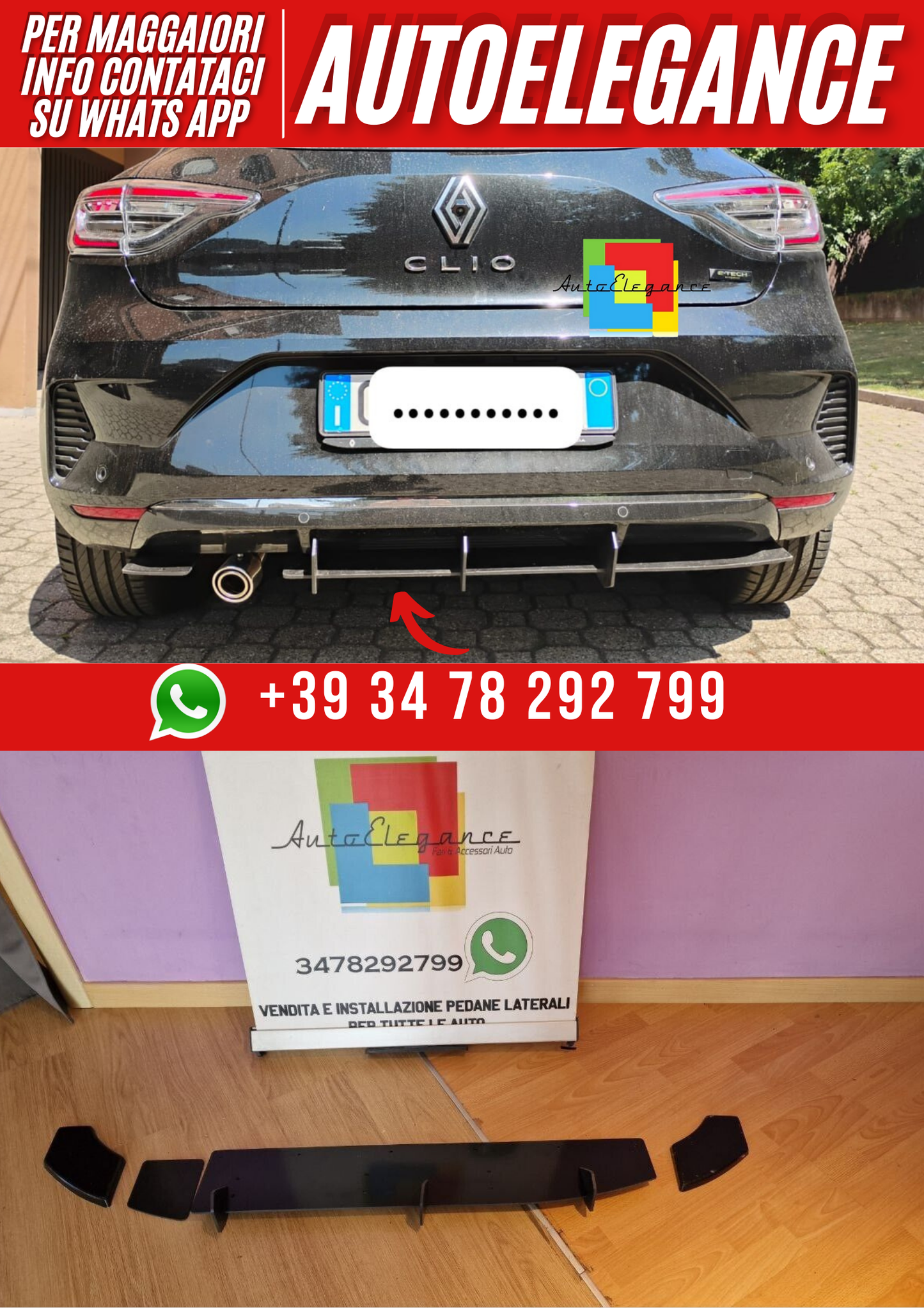 💕ART. 1186 FLAP DIFFUSORE RENAULT  CLIO 5 2019+ LOOK AERO NERO💕