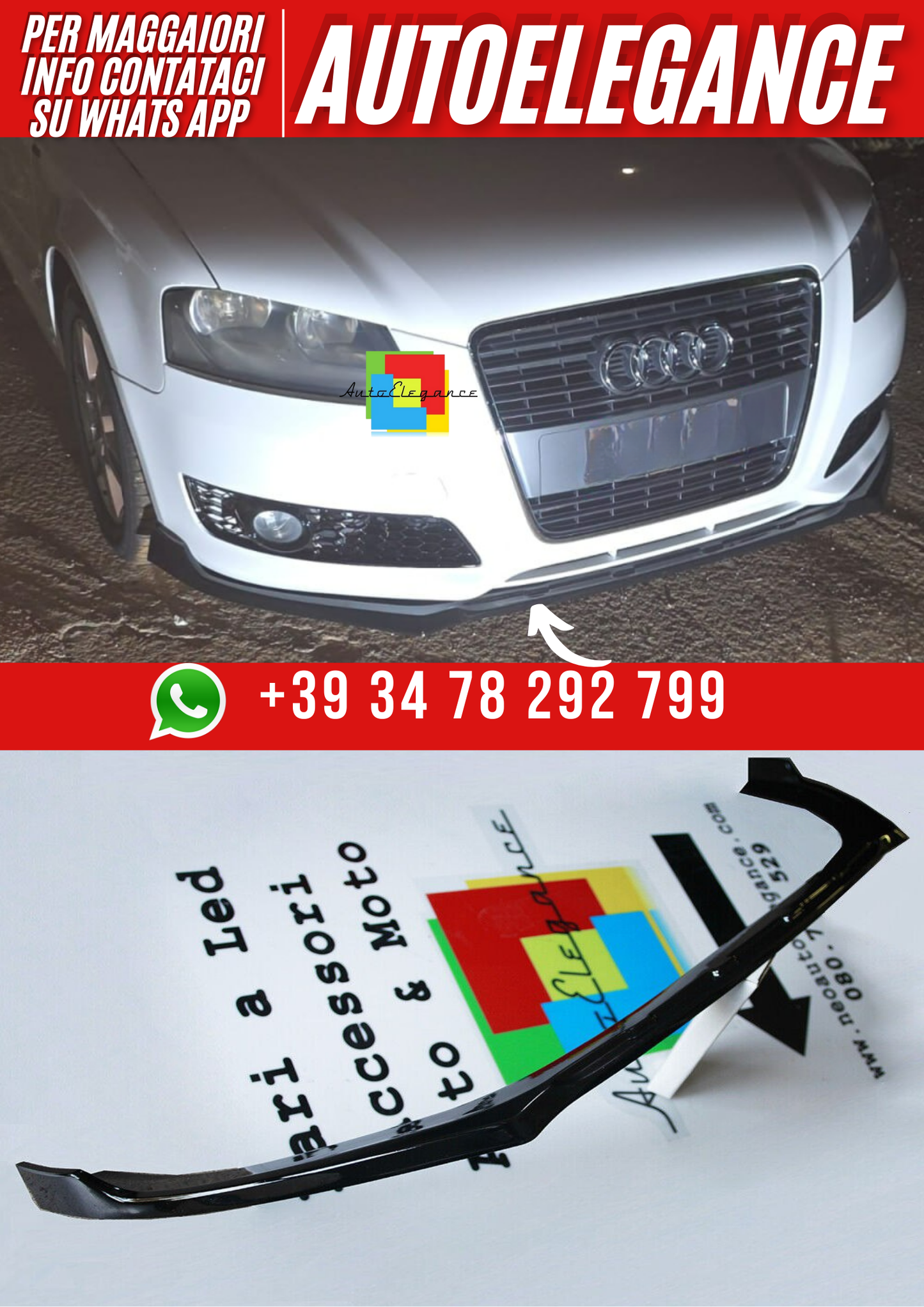 ART. 0100 SPLITTER  AUDI A3 8V 2012-2016 STANDARD SLINE NERO LUCIDO