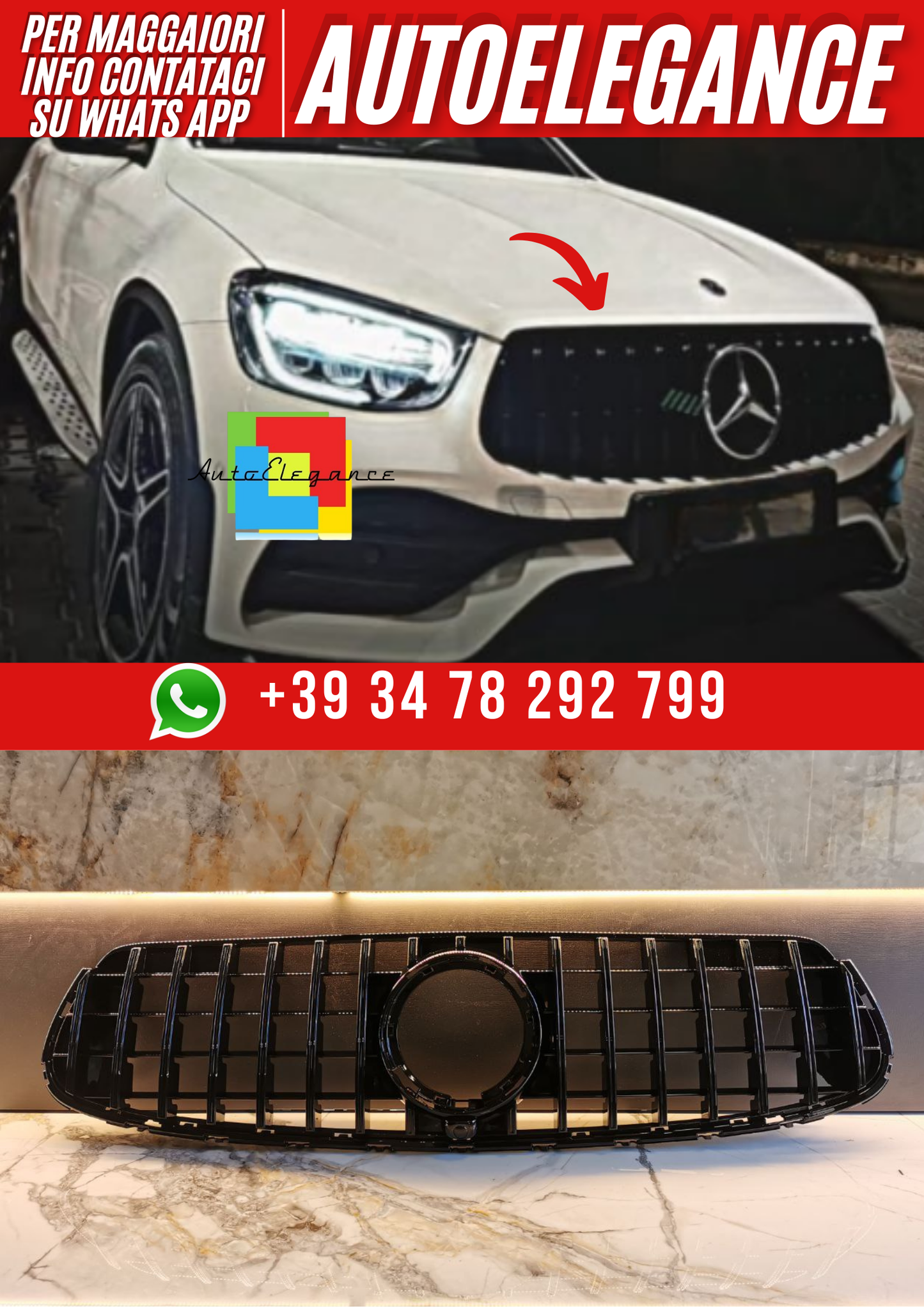 ART. 1318 GRIGLIA MERCEDES GLC X253 C253 19-22 AMG LIFT LOOK GT NERO LUCIDO