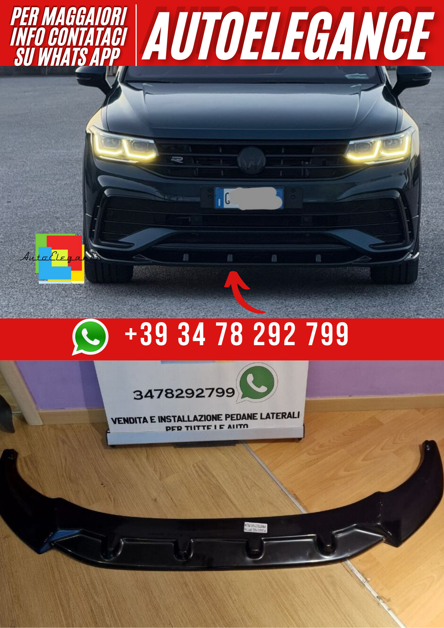 💕ART. 0885 SPLITTER VW TIGUAN 2020+ R RLINE NERO LUCIDO💕