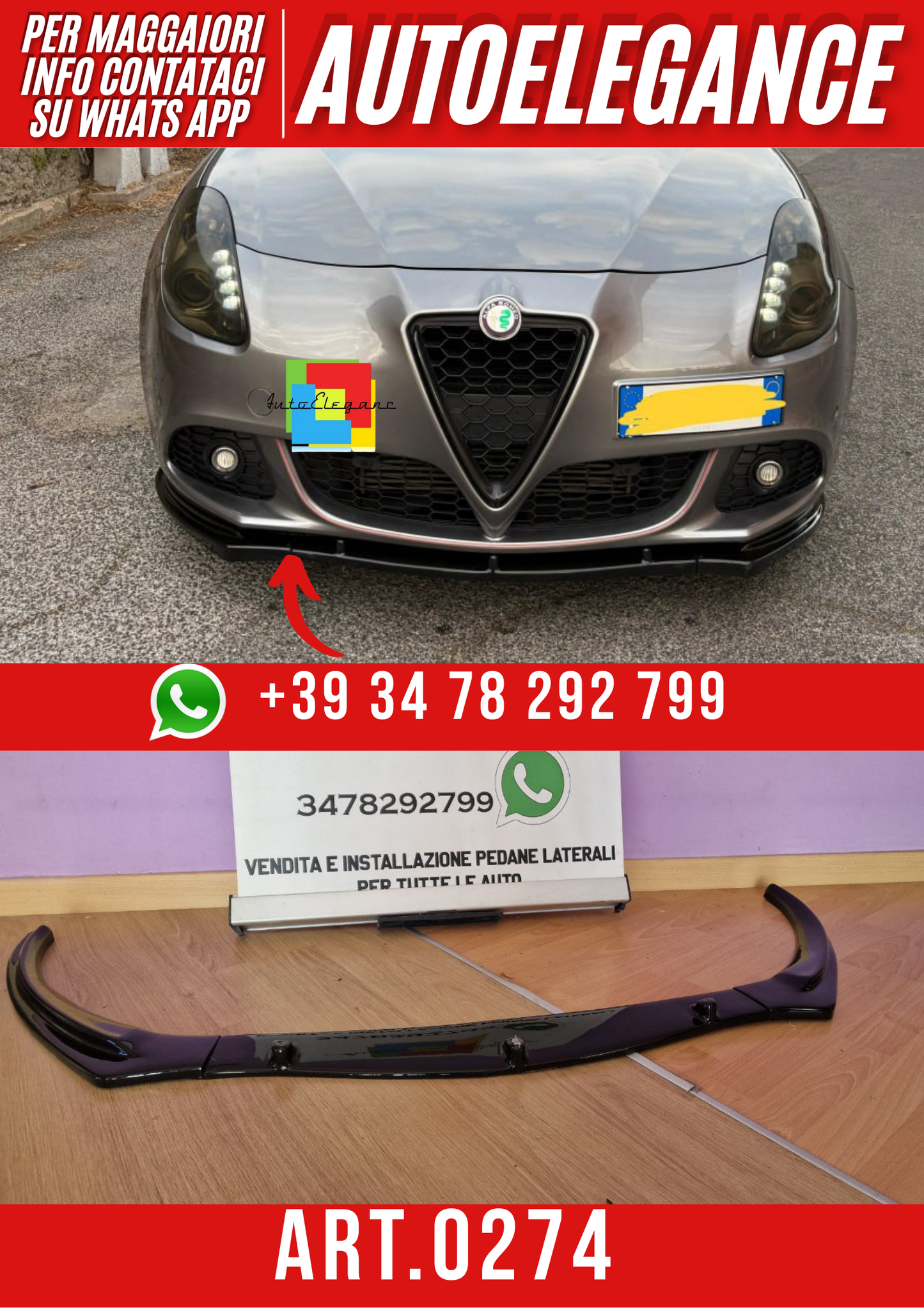 ART. 0274 SPLITTER ALFA ROMEO (GIULIETTA) 3 PEZZI