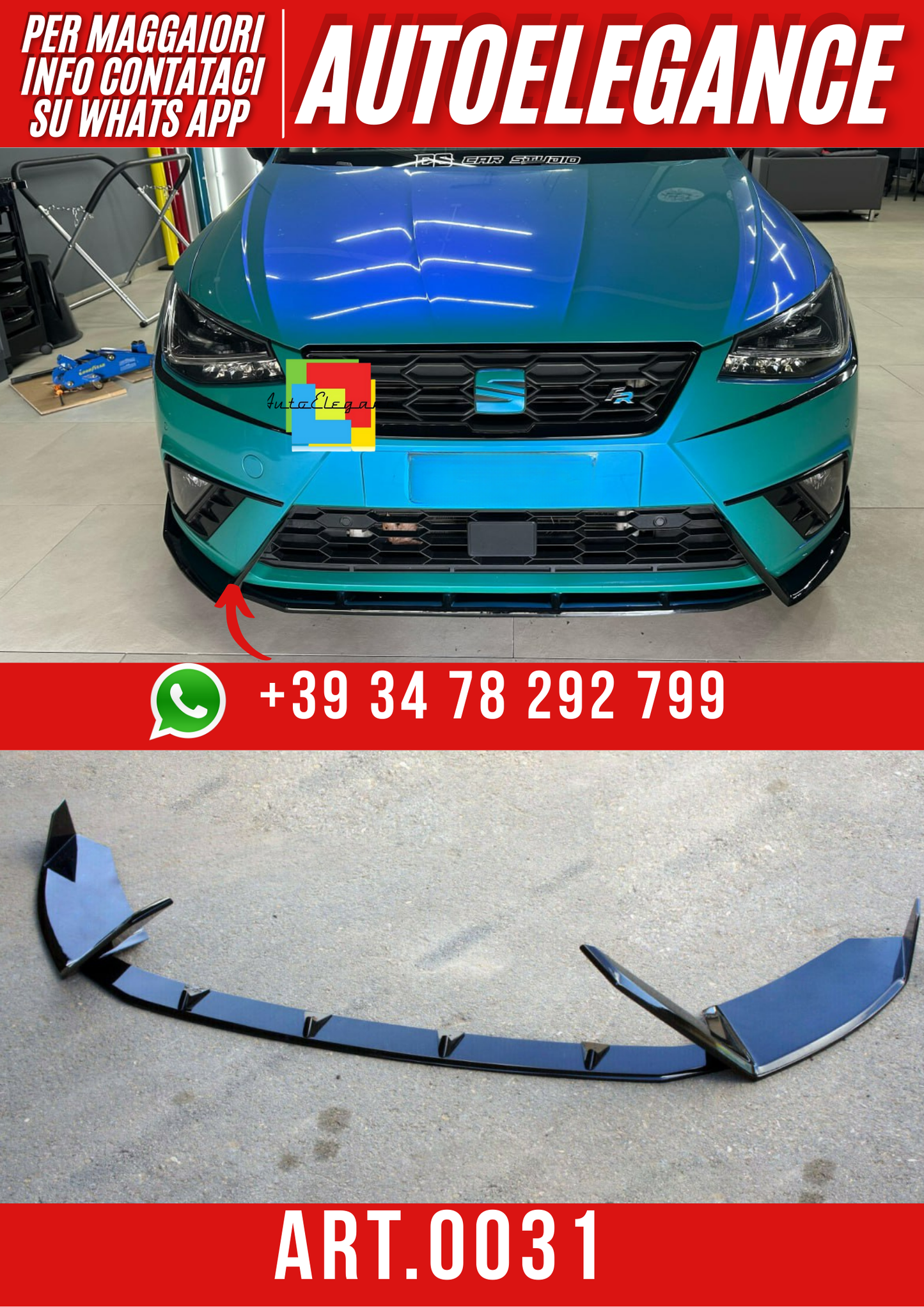 ART. 0031 SPLITTER  SEAT  IBIZA 6J FR 2017+ NERO LUCIDO (3 PEZZI)