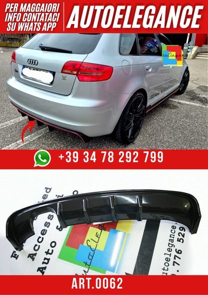 ART. 0062 DIFFUSORE AUDI A3 8P 2008-2012 3/5 PORTE LOOK RS3 NERO LUCIDO