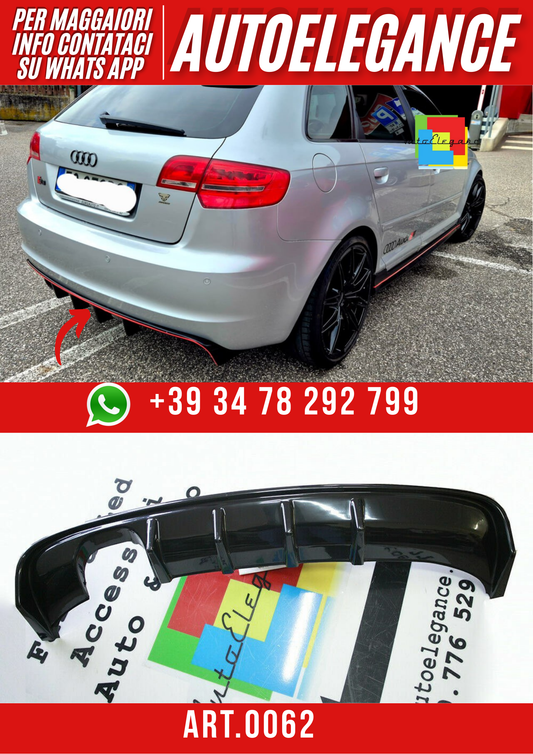 ART. 0062 DIFFUSORE AUDI A3 8P 2008-2012 3/5 PORTE LOOK RS3 NERO LUCIDO