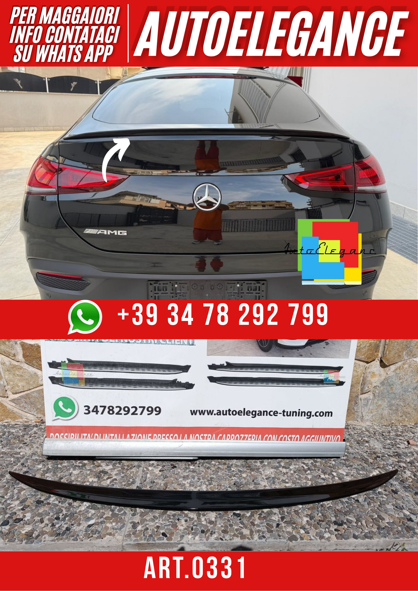 ART. 0331 SPOILER BAGAGLIAIO GLE C167 COUPE 2019+ LOOK AMG NERO LUCIDO