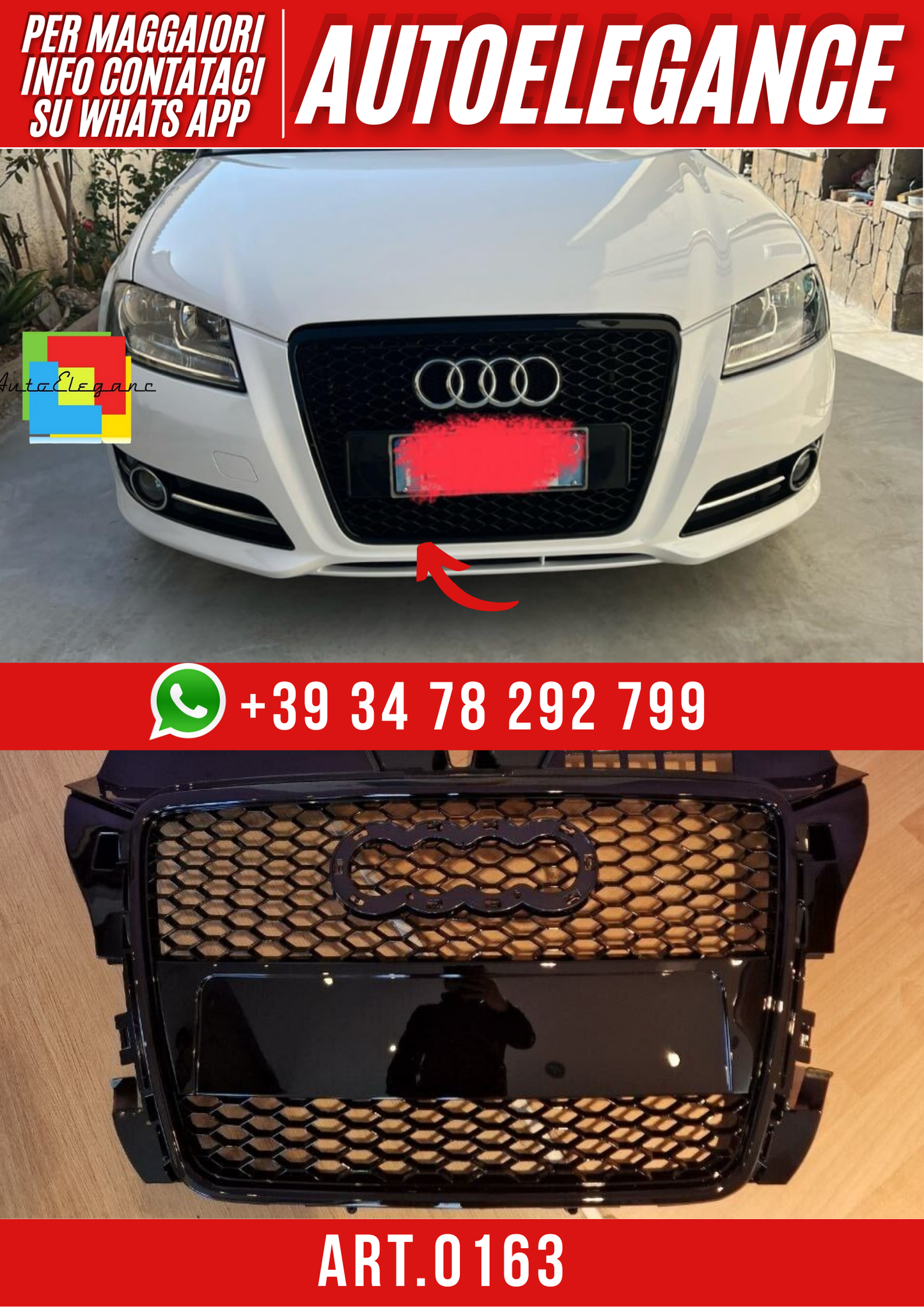 ART. 0163 GRIGLIA  AUDI A3 8P 2008-2012 LOOK RS3 NERA