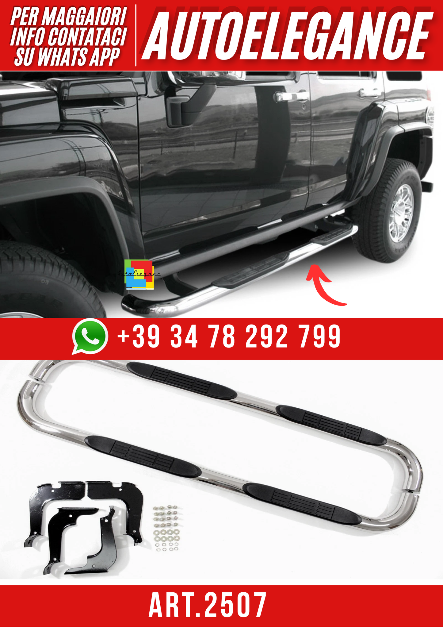 ART.2507  Pedane Inox Hummer H3 2005-2010 Spedizione Gratuita