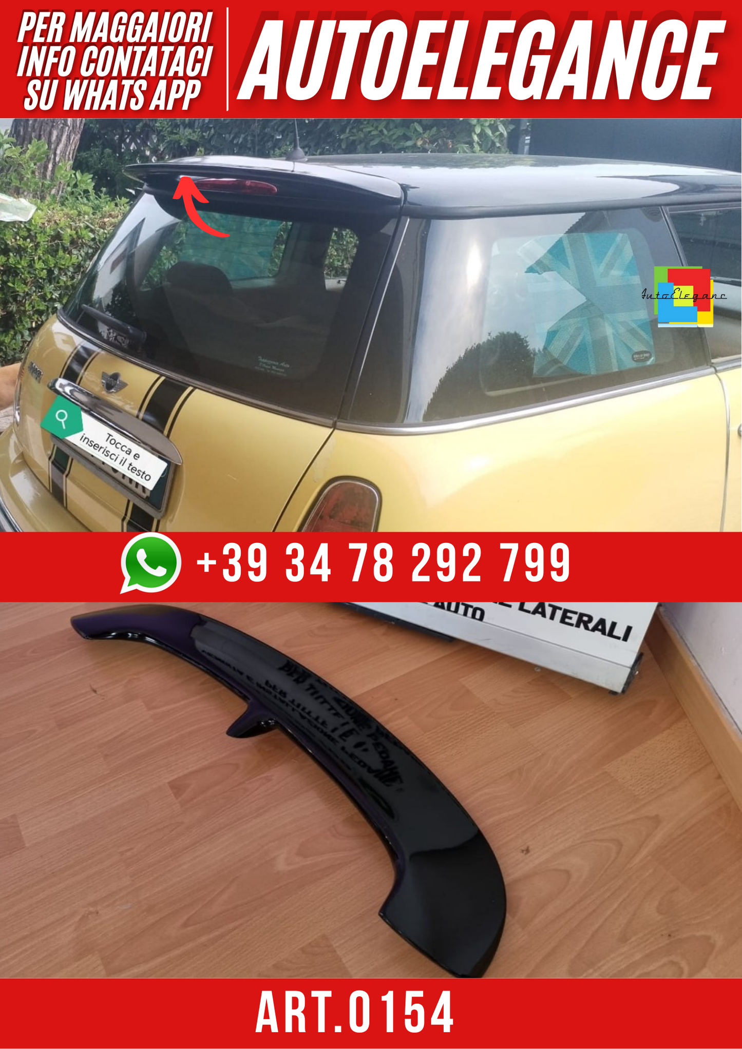 ART. 0154 SPOILER MINI R56 2006-2011 LOOK JCW NERO LUCIDO