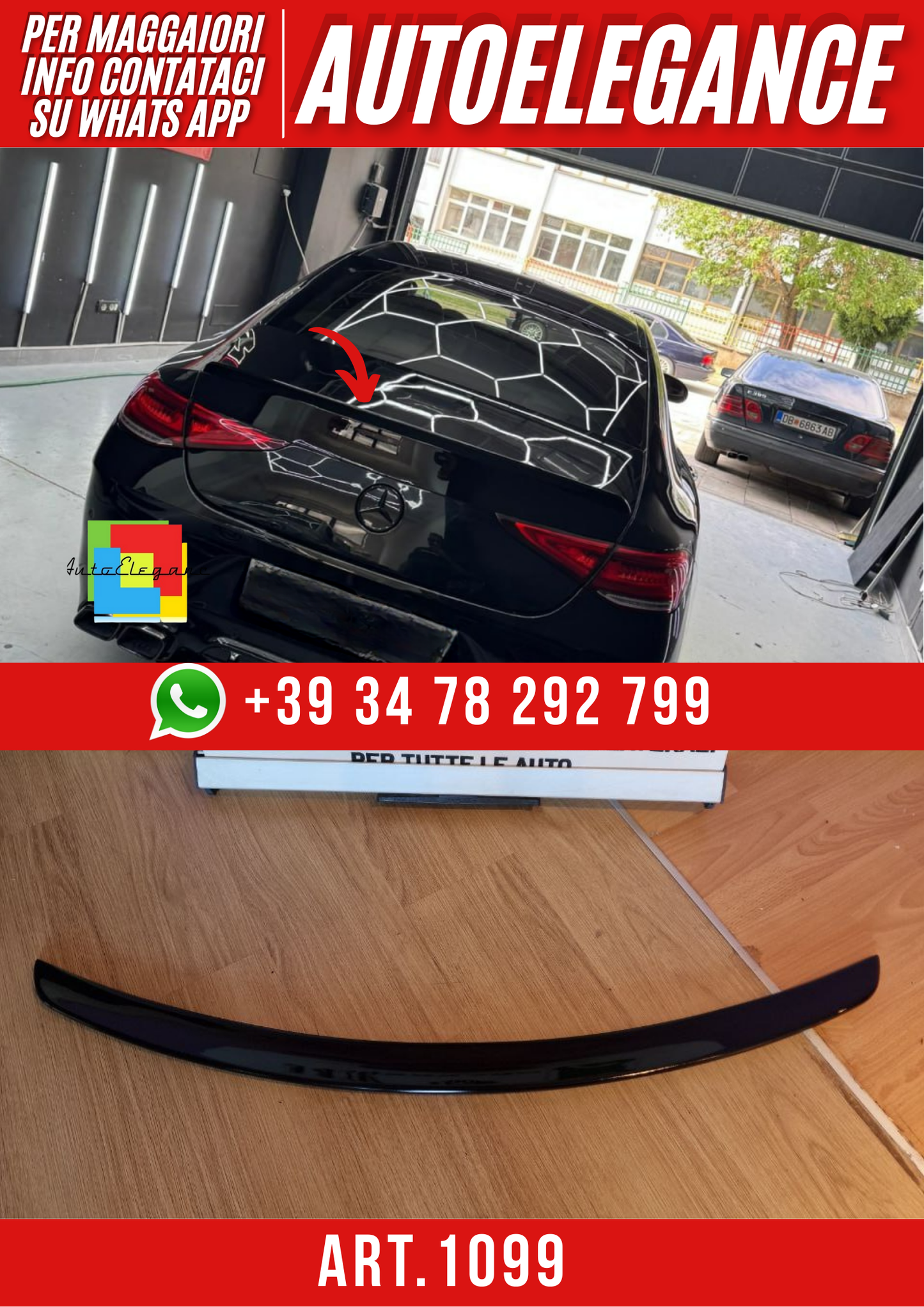 ART. 1099 SPOILER BAGAGLIAIO MERCEDES CLS C257 2019+ LOOK AMG NERO LUCIDO