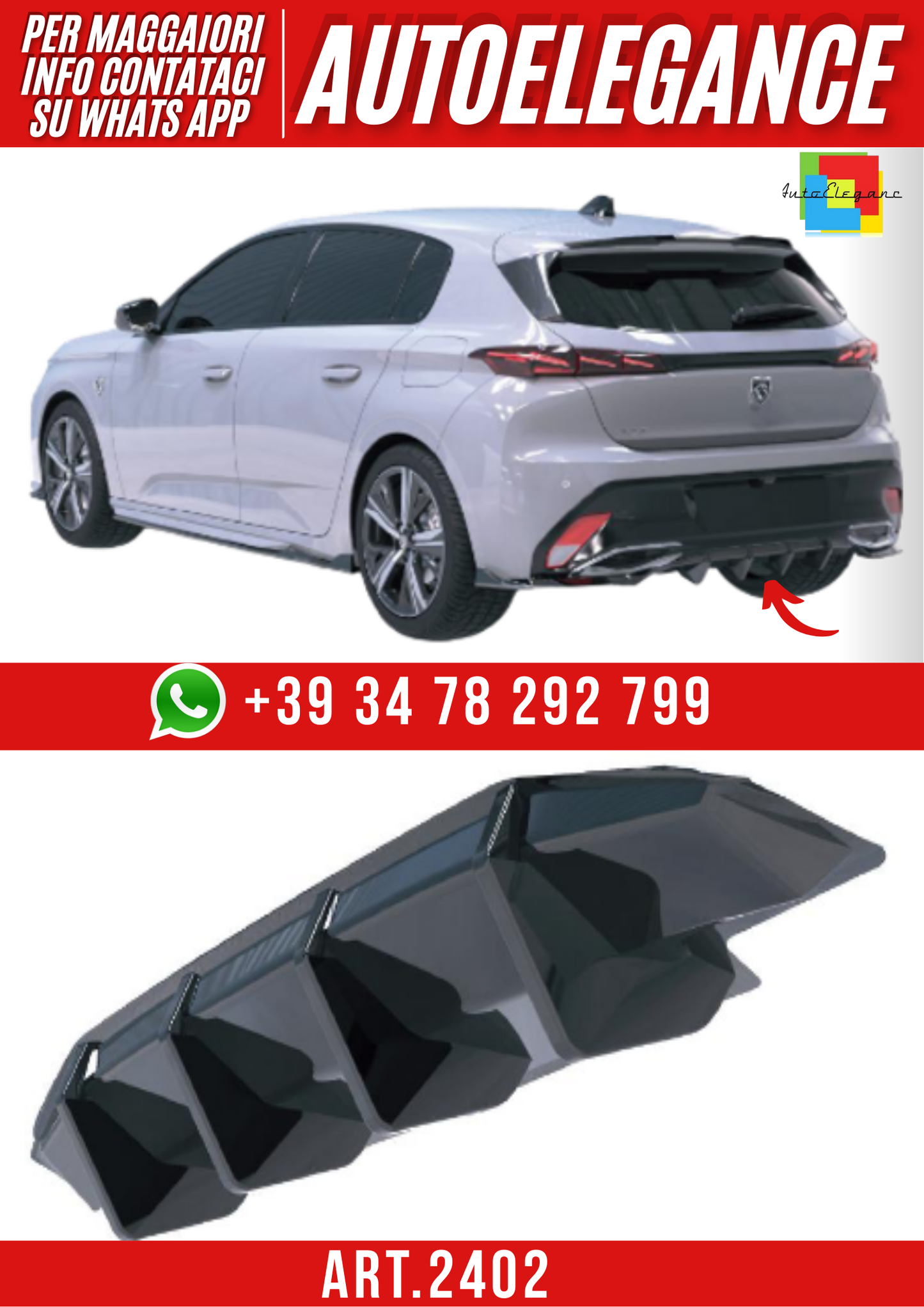 ART.2402 DIFFUSORE PEUGEOT 308 GT HATCHBACK MK3 2021+
