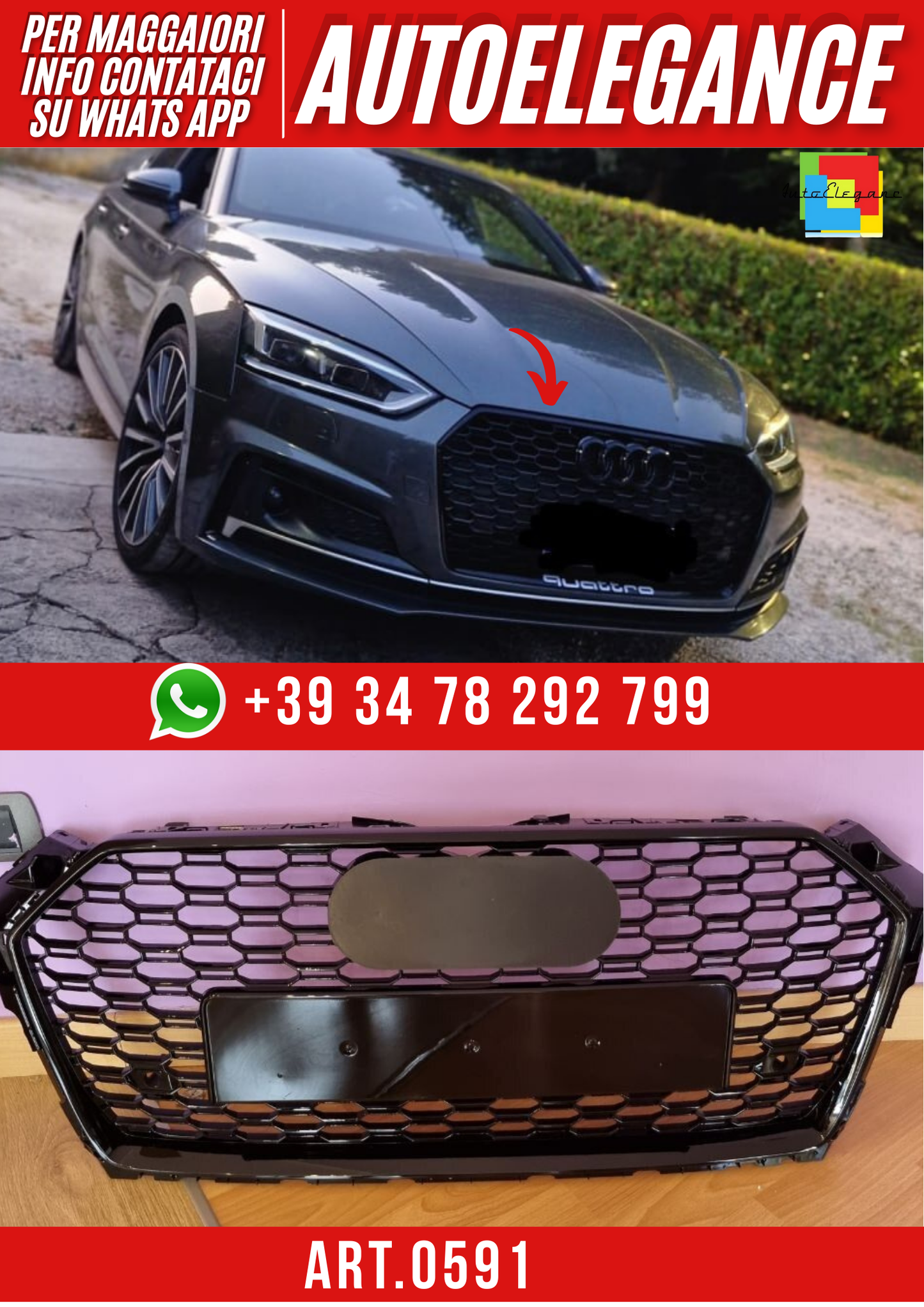 ART. 0591 GRIGLIA AUDI A5 F5 2016-2019 LOOK RS5 NERA