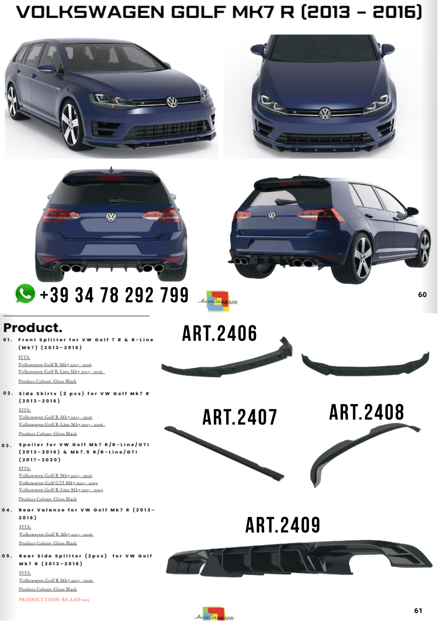 BODYKIT  VOLKSWAGEN GOLF MK7 R  2013-2016