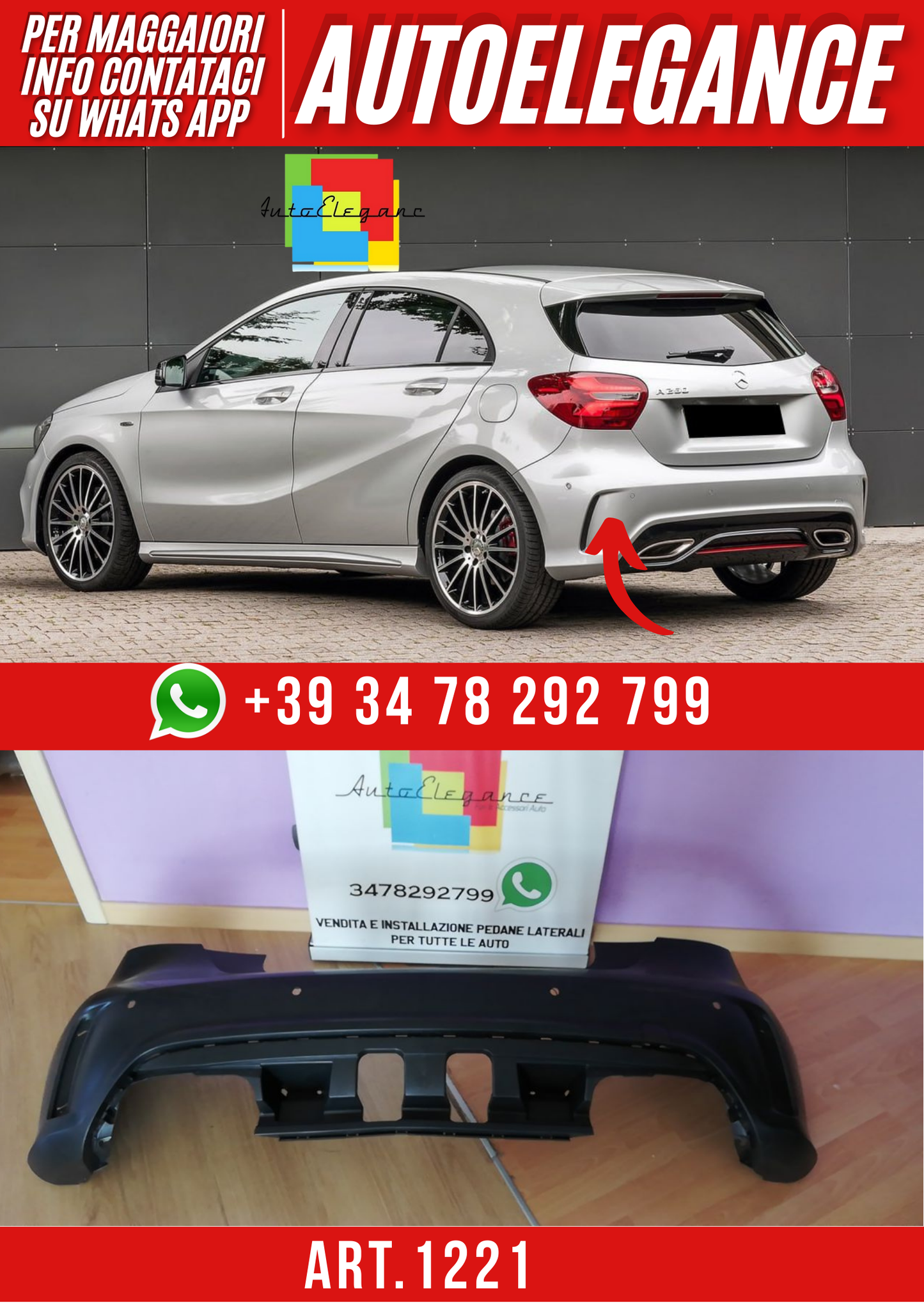 ART. 1221 PARAURTI POSTERIORE MERCEDES  CLASSE A W176 2012-2018 LOOK AMG