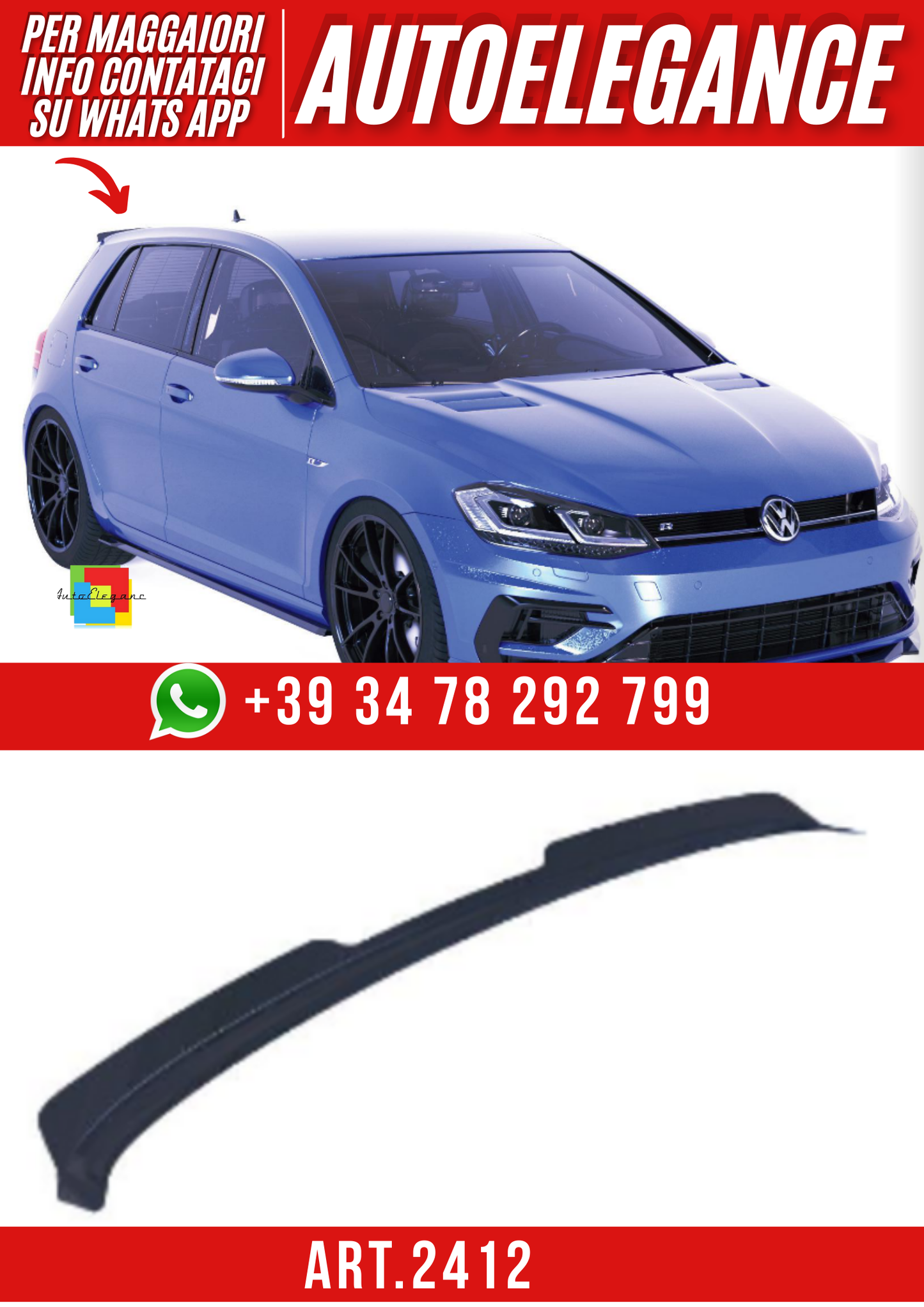 ART.2412  SPOILER  ADATTO  PER  VOLKSWAGEN GOLF MK7.5 R 2017-2020