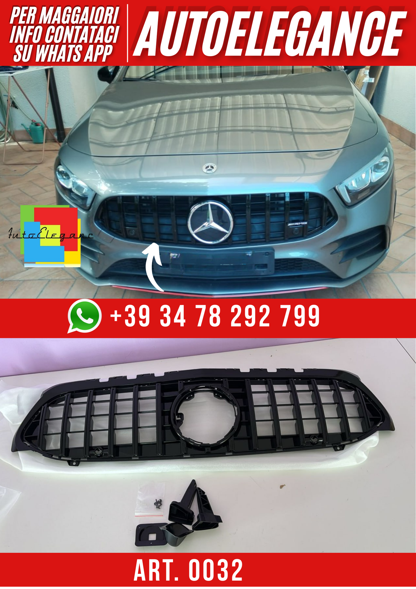 ART. 0032 GRIGLIA CLASSE A W177 CLASSE B W247 AMG LOOK GT NERA SENZA CAMERA