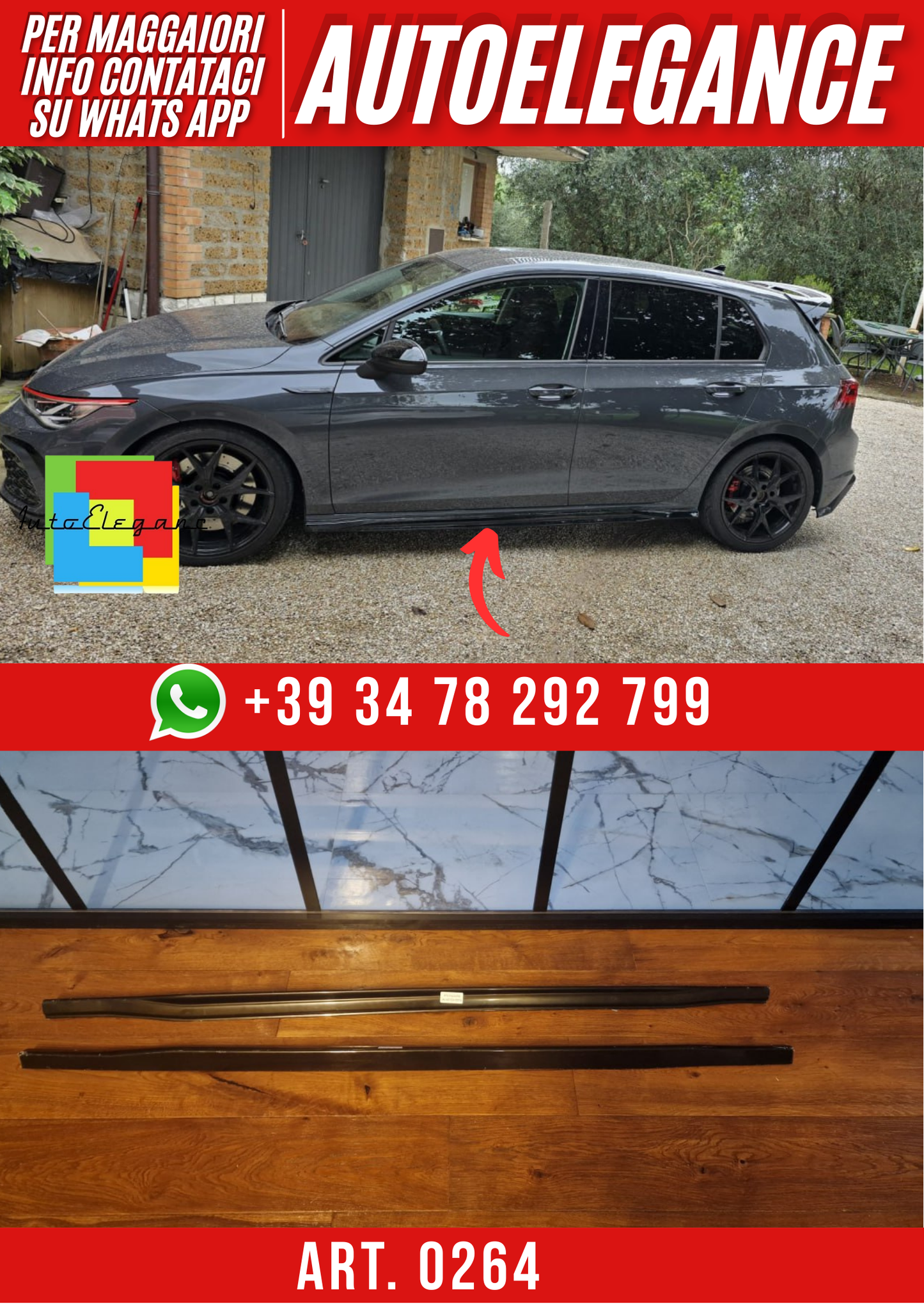 ART. 0264 MINIGONNE  VW GOLF 8 VIII 2019+ LOOK GTI NERO LUCIDO